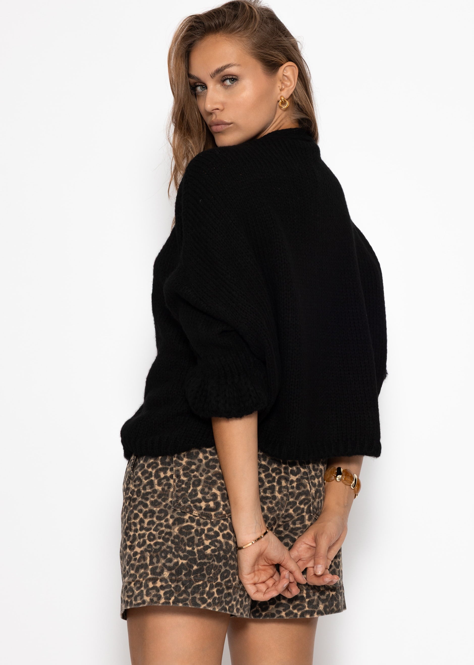 Cardigan mit 3/4-Ärmeln - schwarz – Bekleidung > Cardigans | FormaLuxe