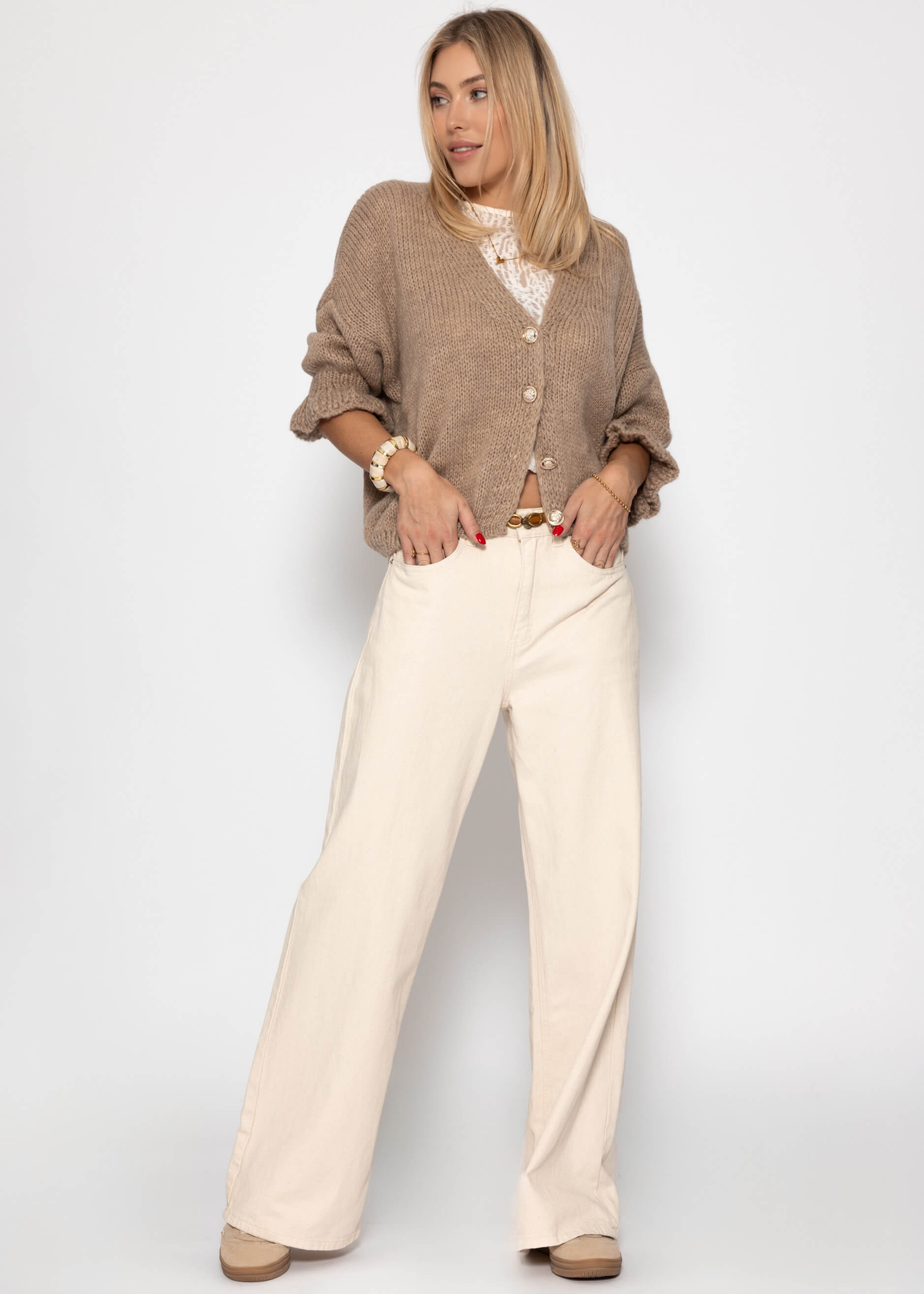 Cardigan mit 3/4-Ärmeln - taupe – Bekleidung > Cardigans | FormaLuxe