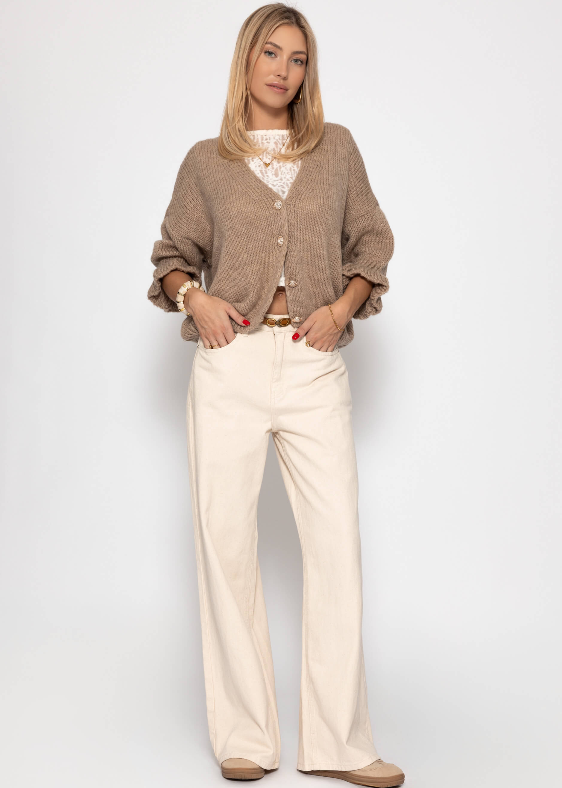 Cardigan mit 3/4-Ärmeln - taupe – Bekleidung > Cardigans | FormaLuxe