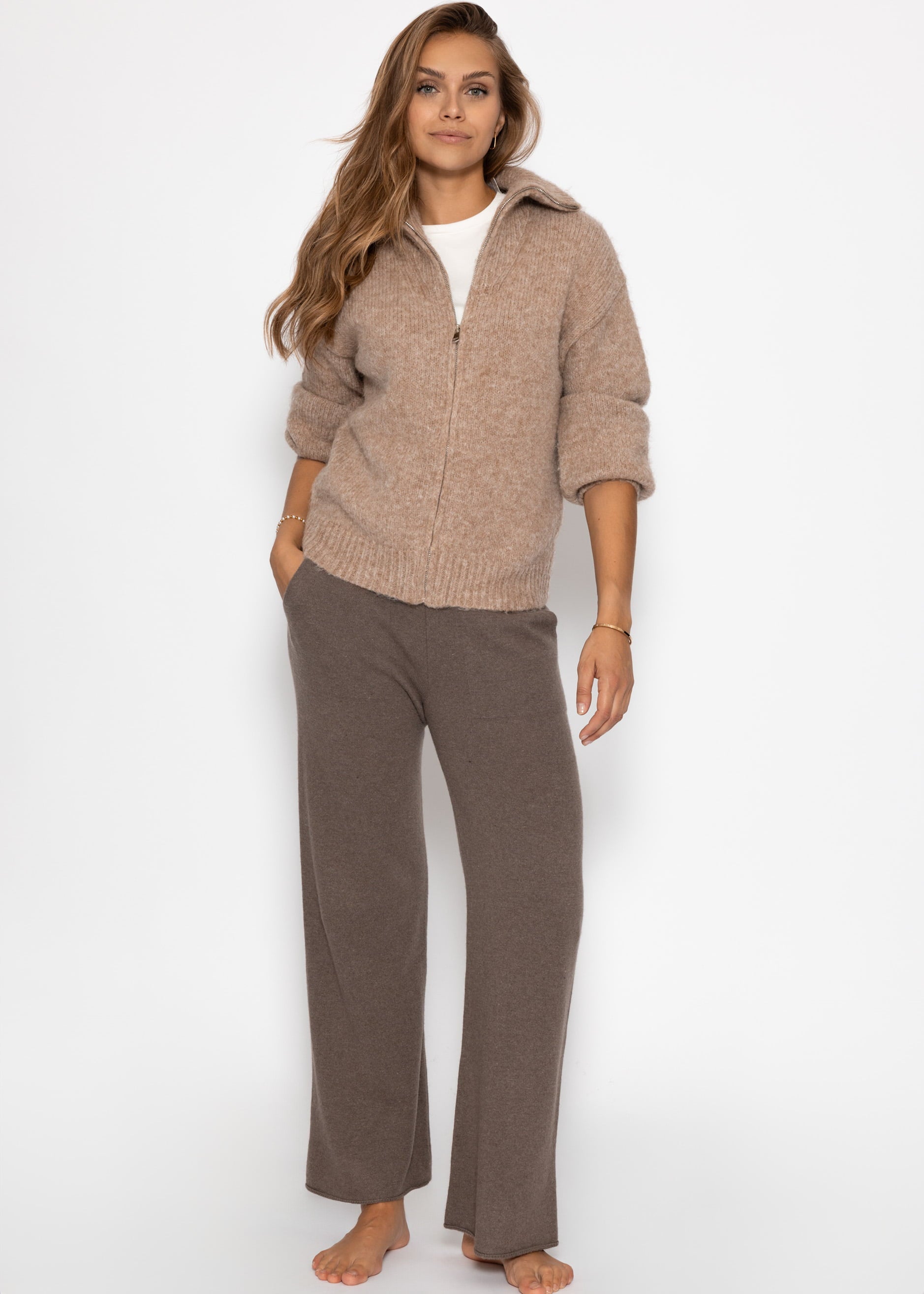 Cardigan mit Reißverschluss - taupe – Bekleidung > Cardigans | FormaLuxe