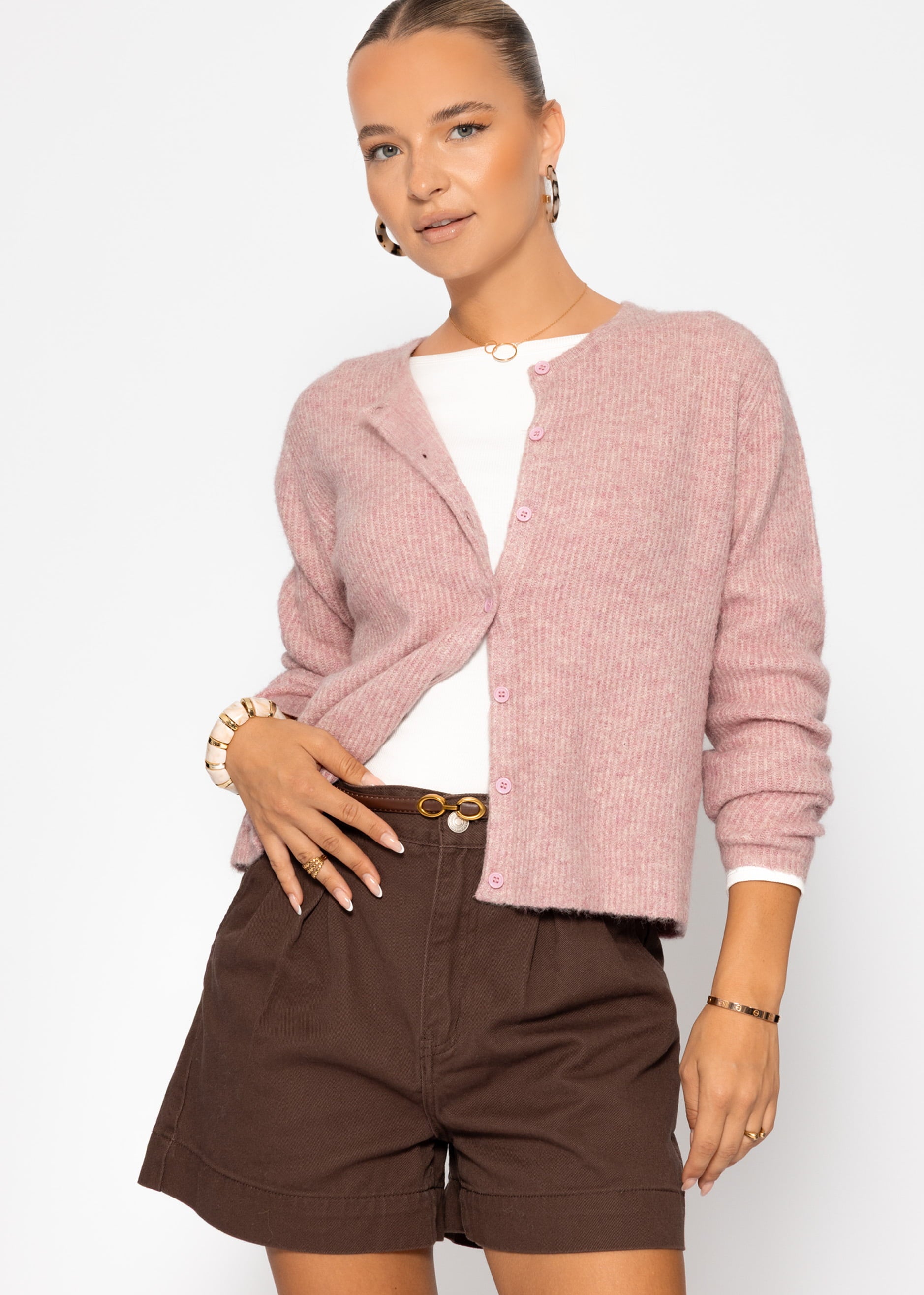 Cardigan mit Rippstruktur - altrosa – Bekleidung > Cardigans | FormaLuxe