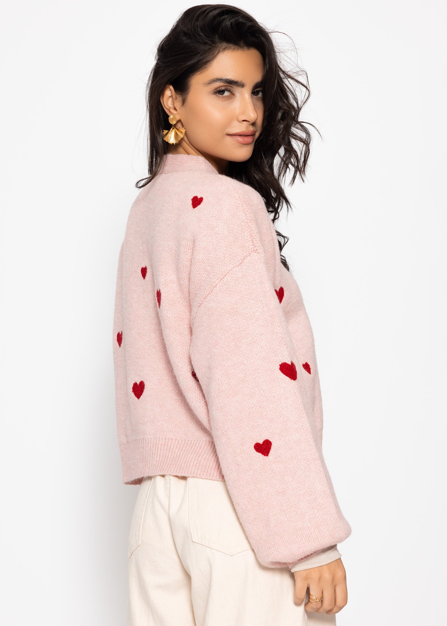 Cardigan mit roten Herzen - rosa – Bekleidung > Cardigans | FormaLuxe