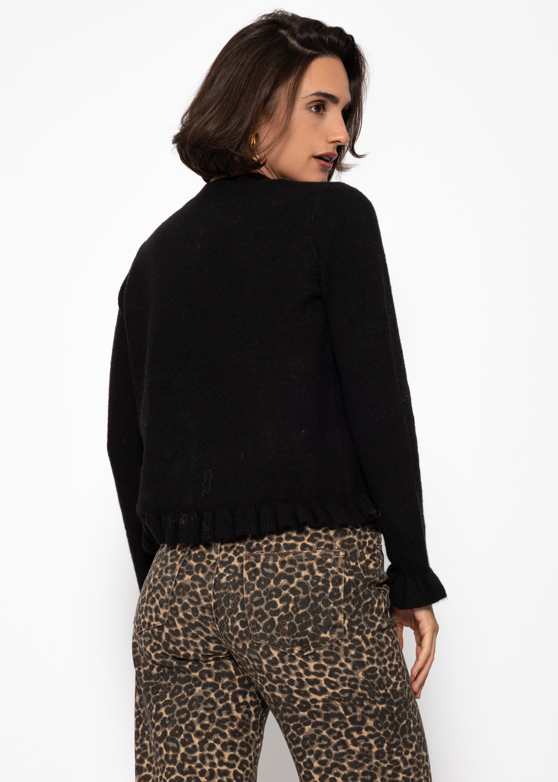 Cardigan mit Rüschen - schwarz – Bekleidung > Cardigans | FormaLuxe