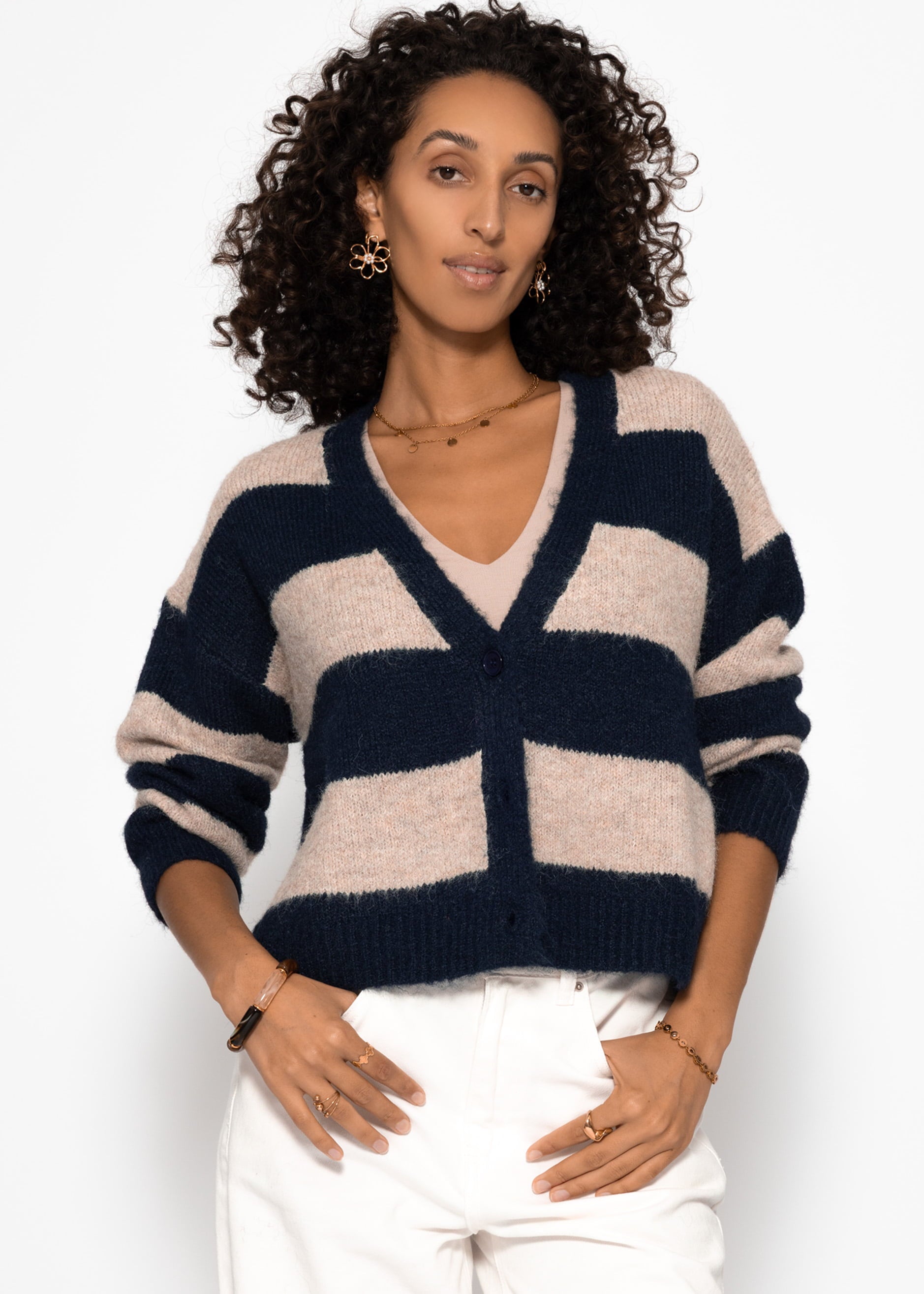 Cardigan mit Blockstreifen und V-Ausschnitt - dunkelblau – Bekleidung > Cardigans | FormaLuxe