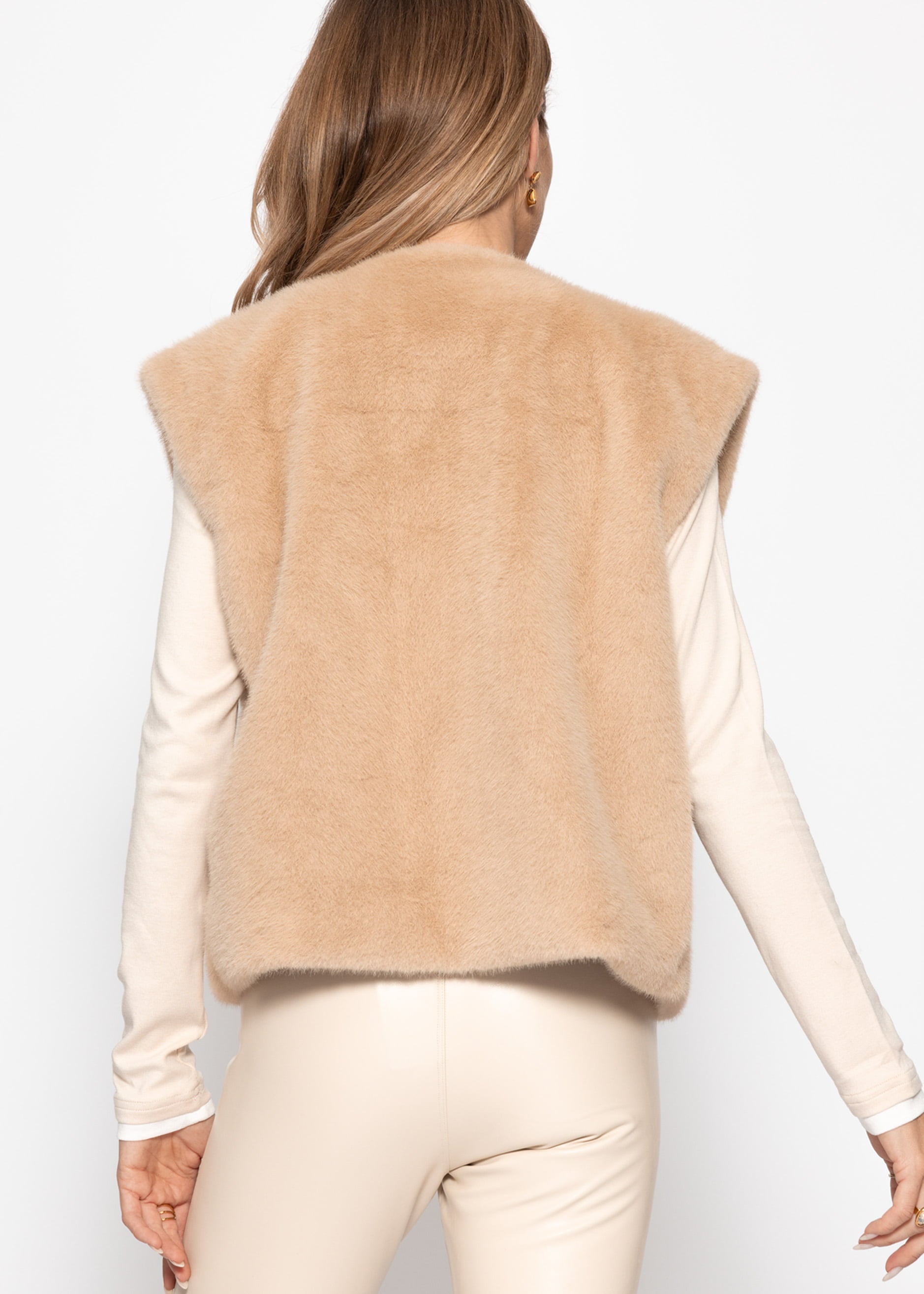 Elegante Kunstfell Weste - beige – Bekleidung > Westen | FormaLuxe
