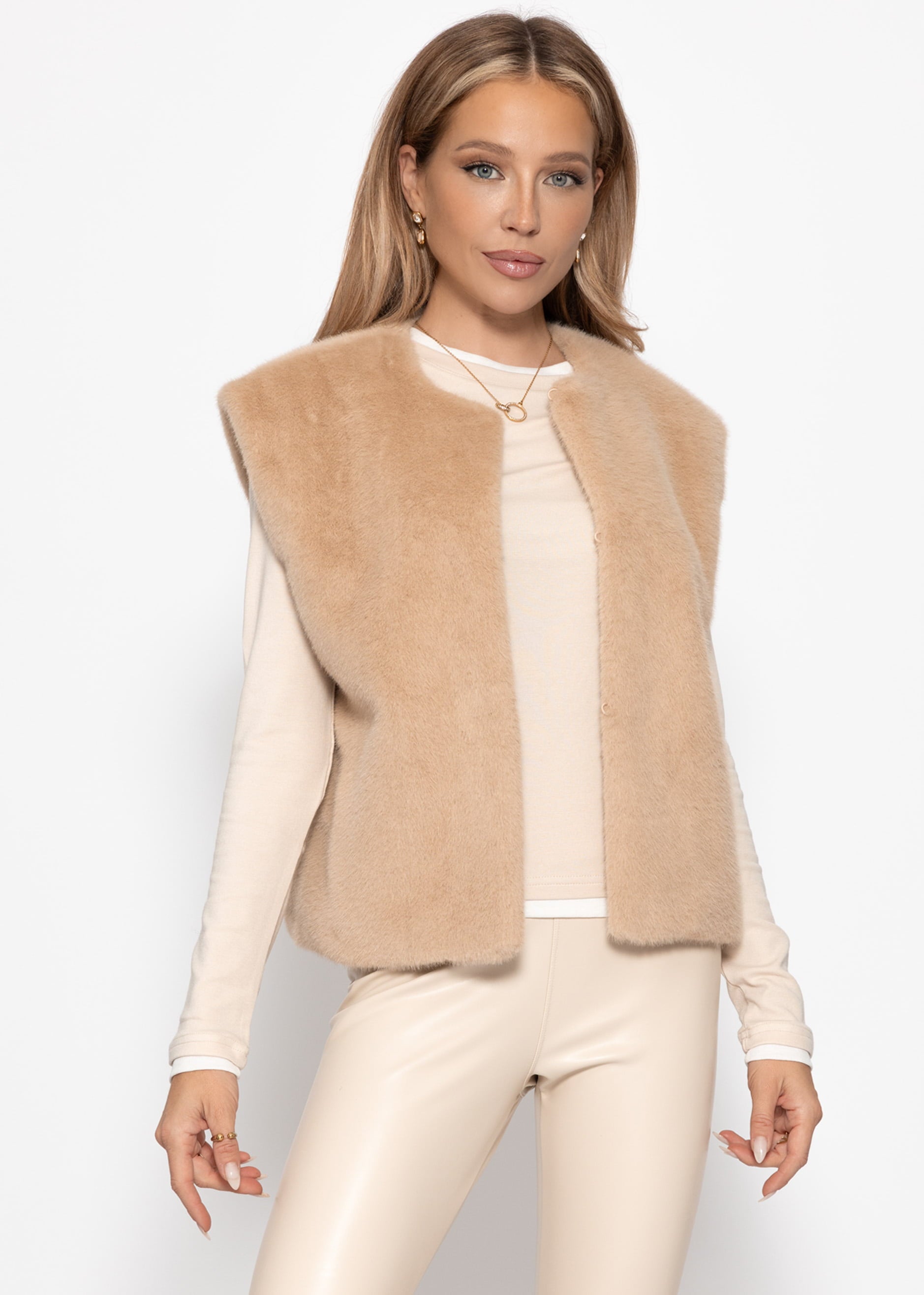 Elegante Kunstfell Weste - beige – Bekleidung > Westen | FormaLuxe