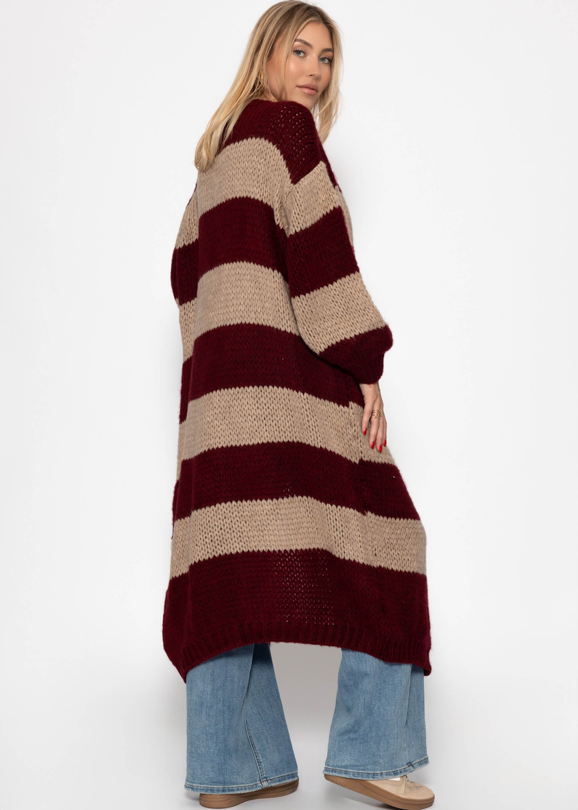 Extra langer Cardigan mit Blockstreifen - burgundy-taupe – Bekleidung > Cardigans | FormaLuxe
