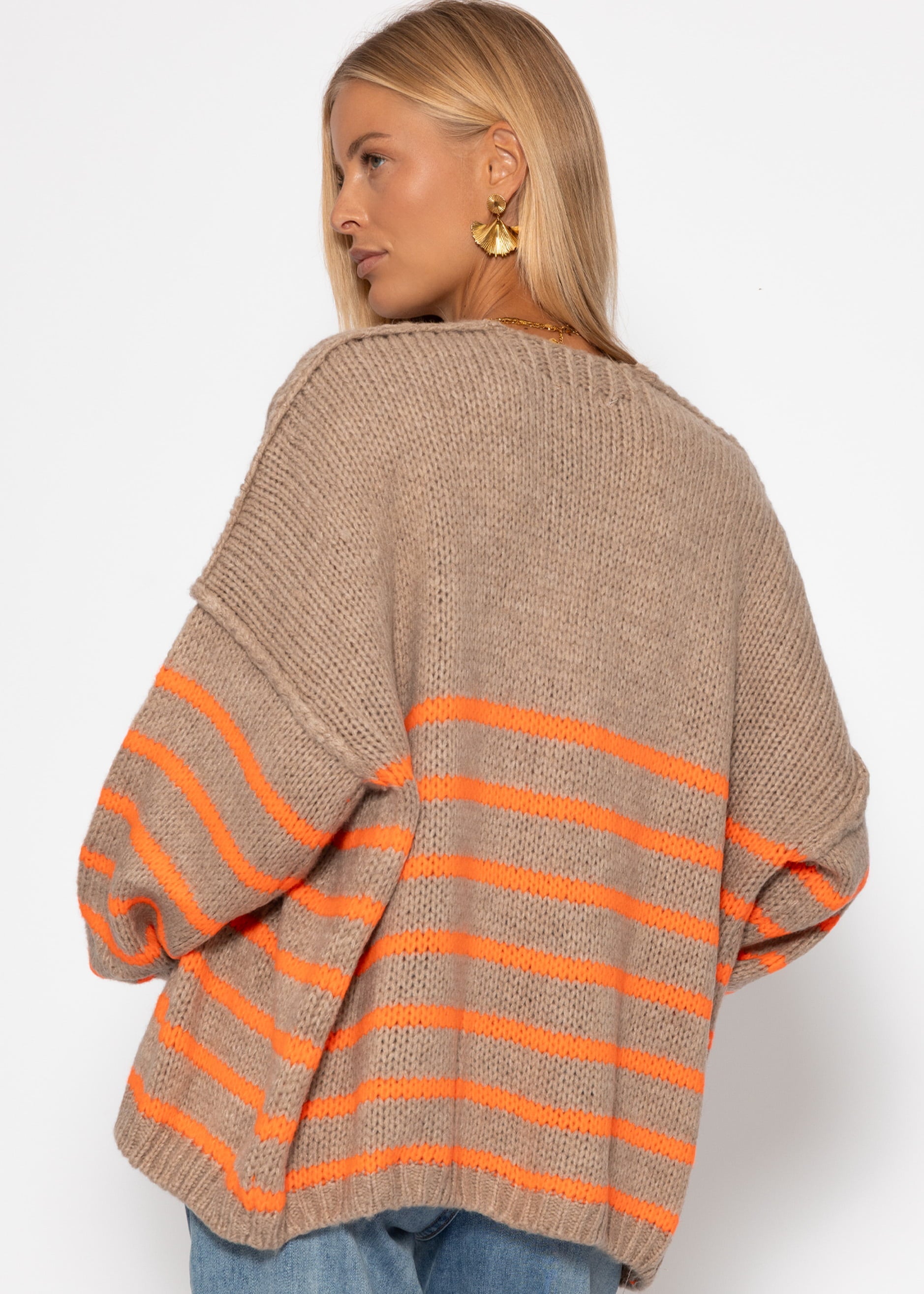 Gestreifter Cardigan mit Außennähten - beige – Bekleidung > Cardigans | FormaLuxe