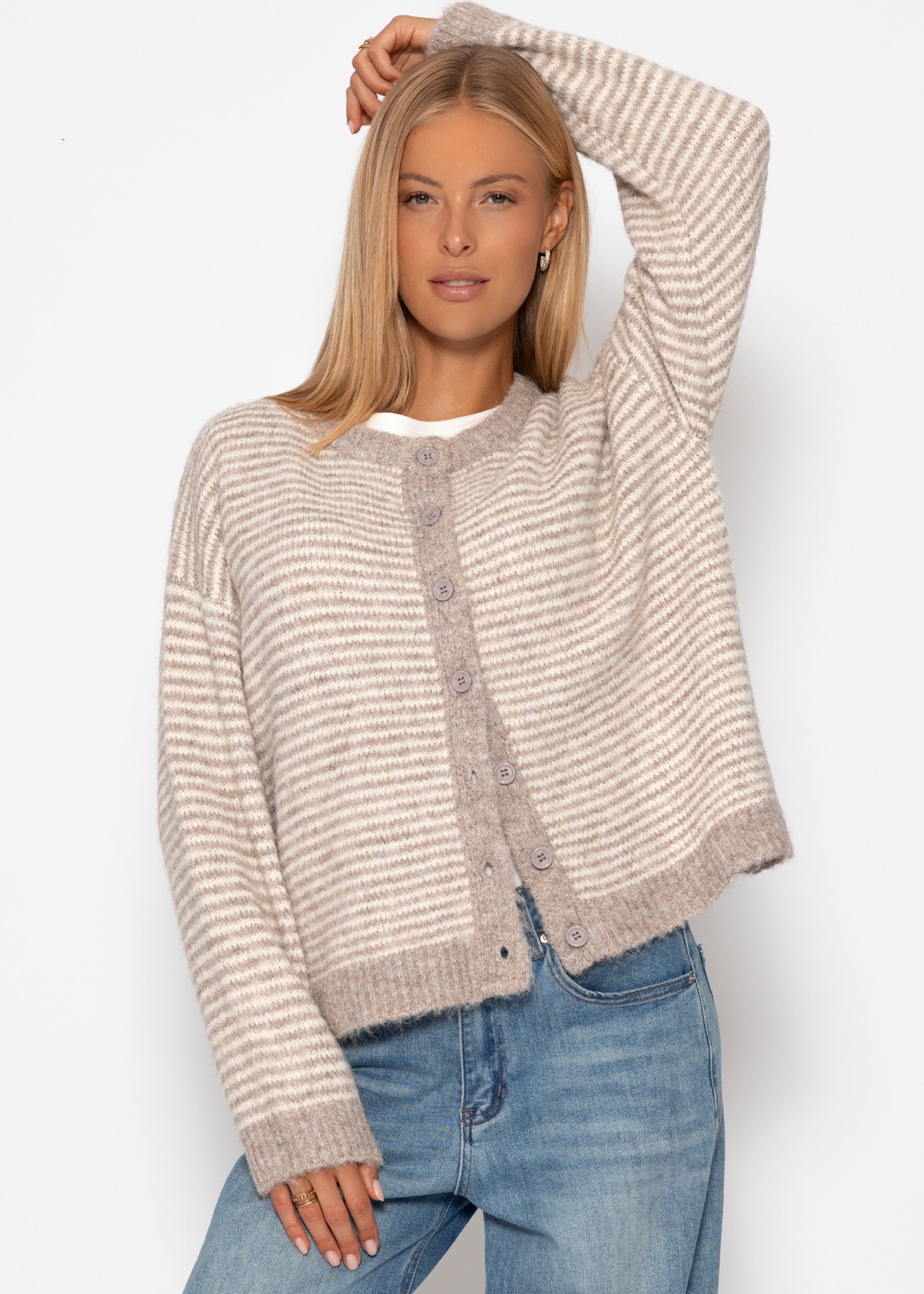 Gestreifter Cardigan - taupe – Bekleidung > Cardigans | FormaLuxe