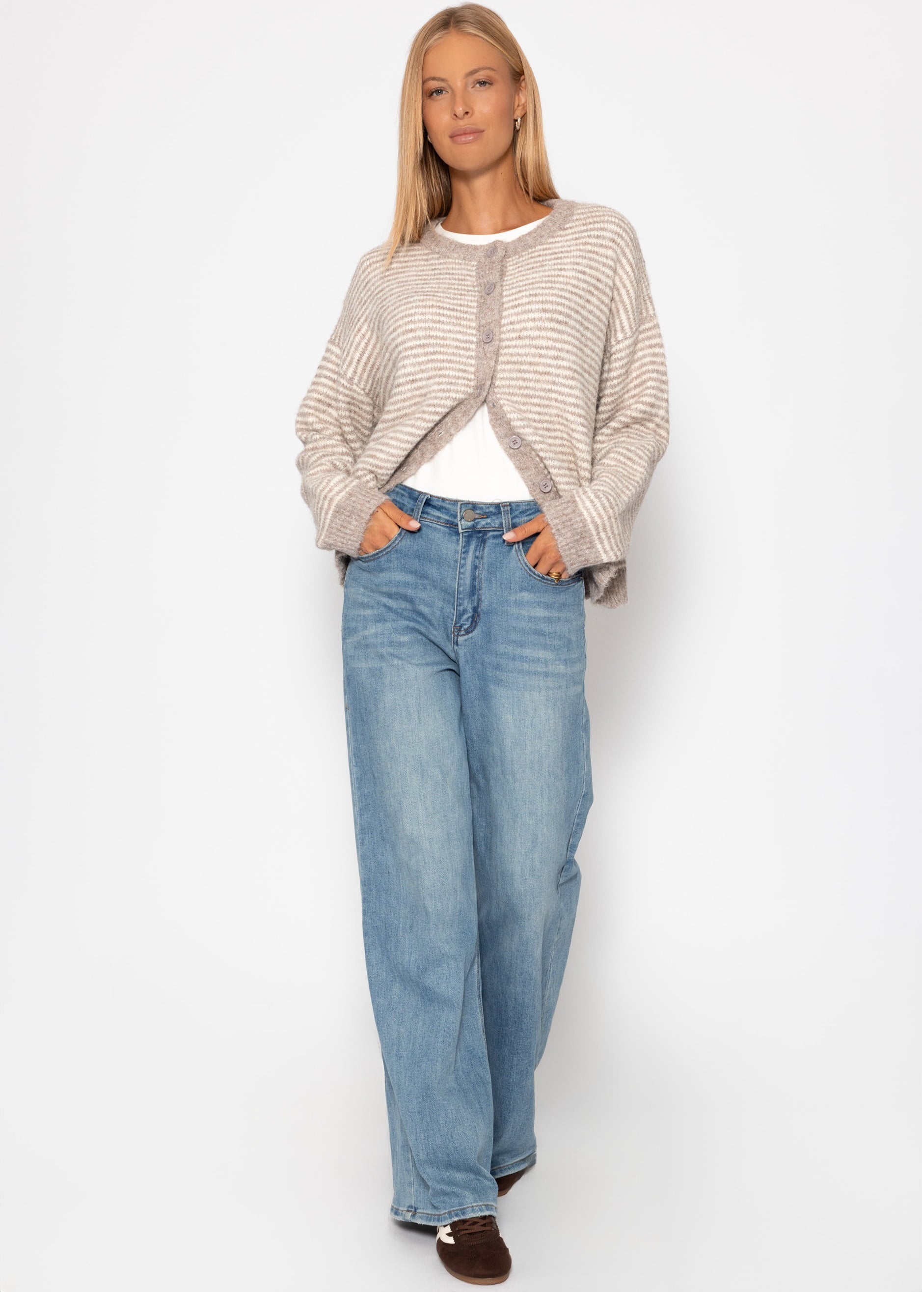 Gestreifter Cardigan - taupe – Bekleidung > Cardigans | FormaLuxe