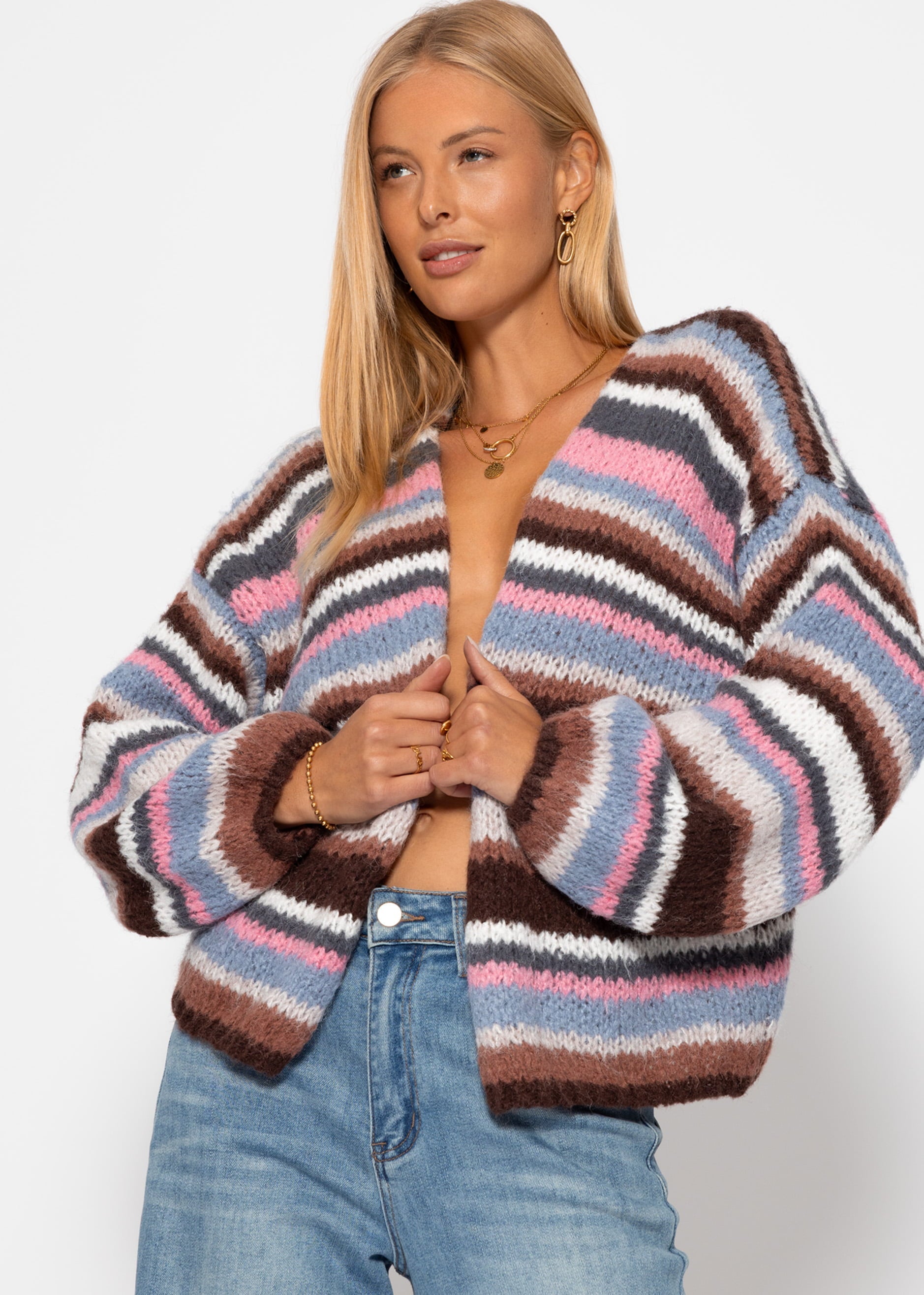 Gestreifter, mehrfarbiger Cardigan - braun – Bekleidung > Cardigans | FormaLuxe