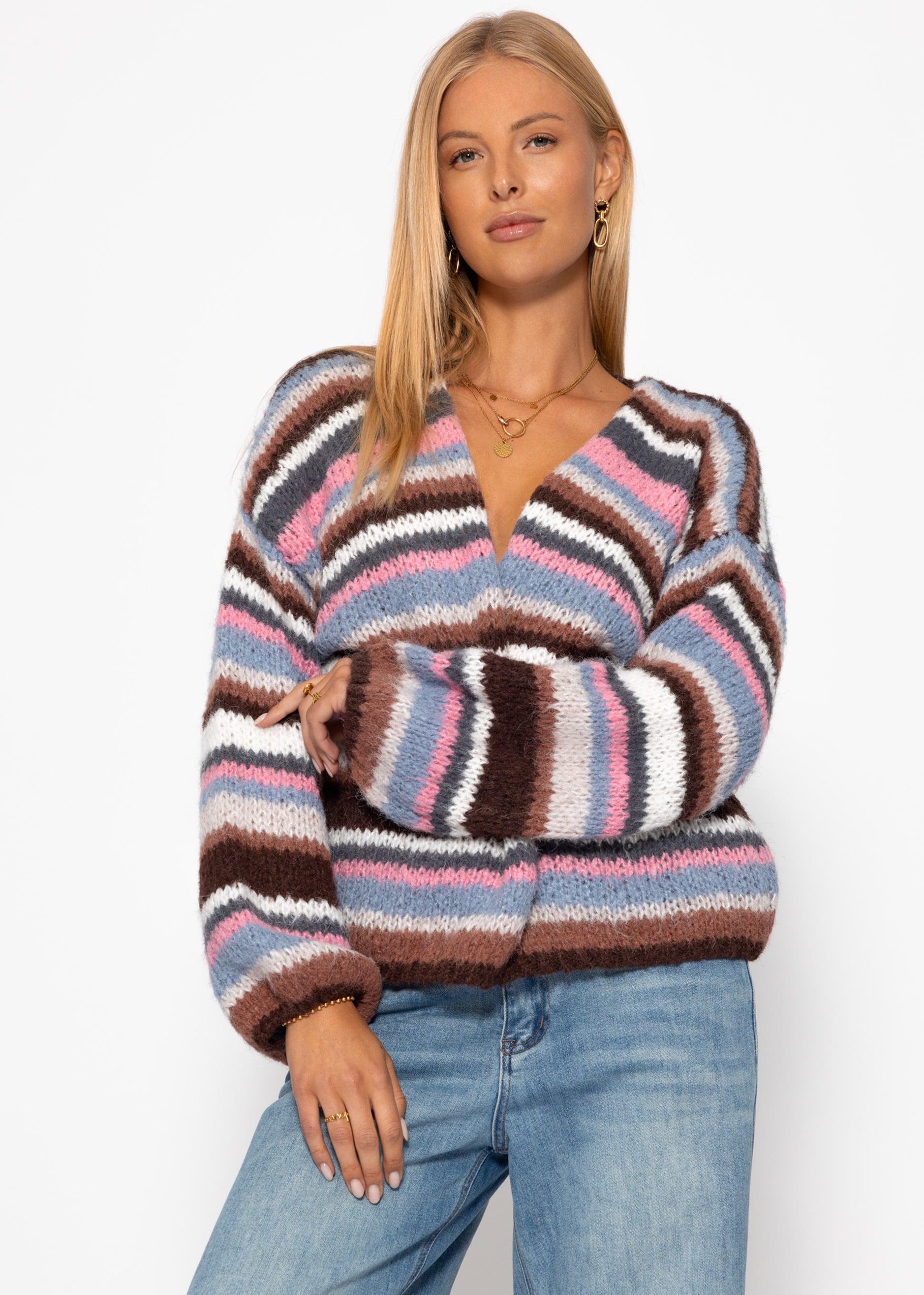 Gestreifter, mehrfarbiger Cardigan - braun – Bekleidung > Cardigans | FormaLuxe