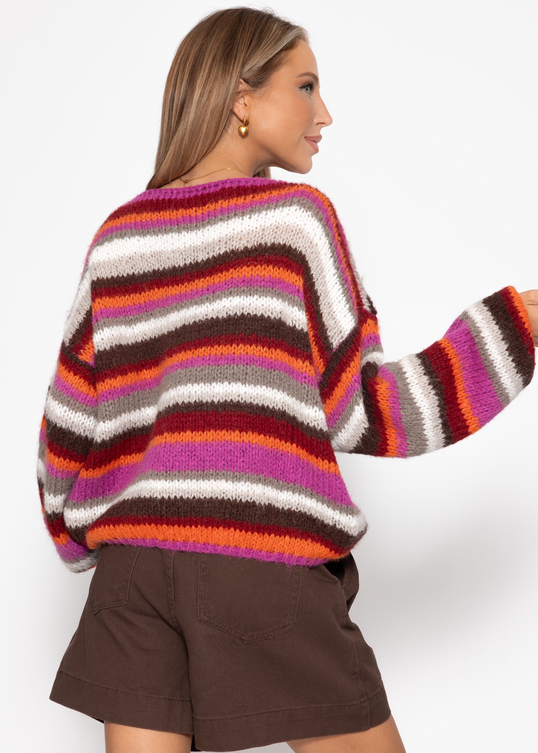 Gestreifter, mehrfarbiger Pullover - orange – Bekleidung > Pullover | FormaLuxe