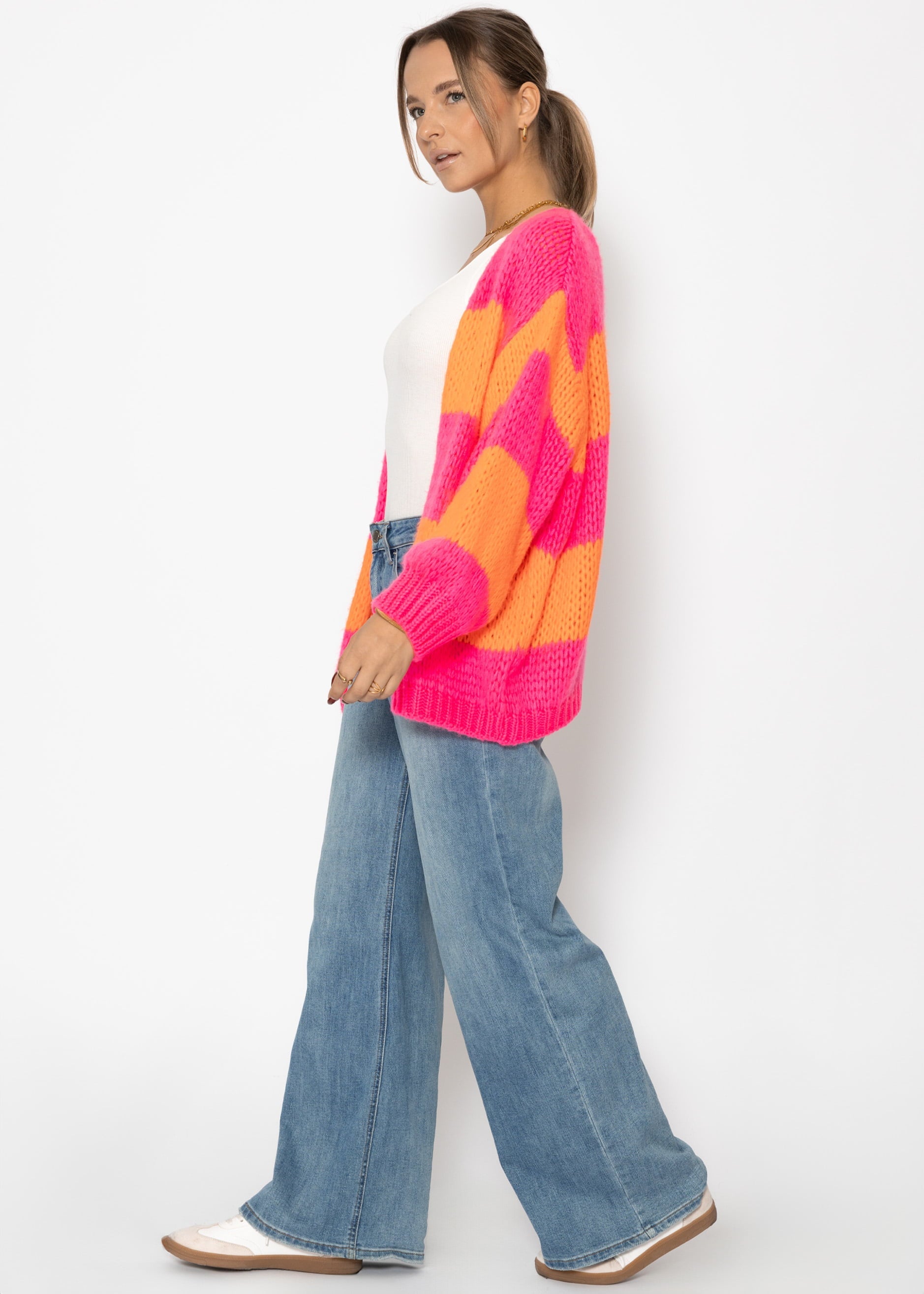 Gestreifter oversize Cardigan - pink-orange – Bekleidung > Cardigans | FormaLuxe
