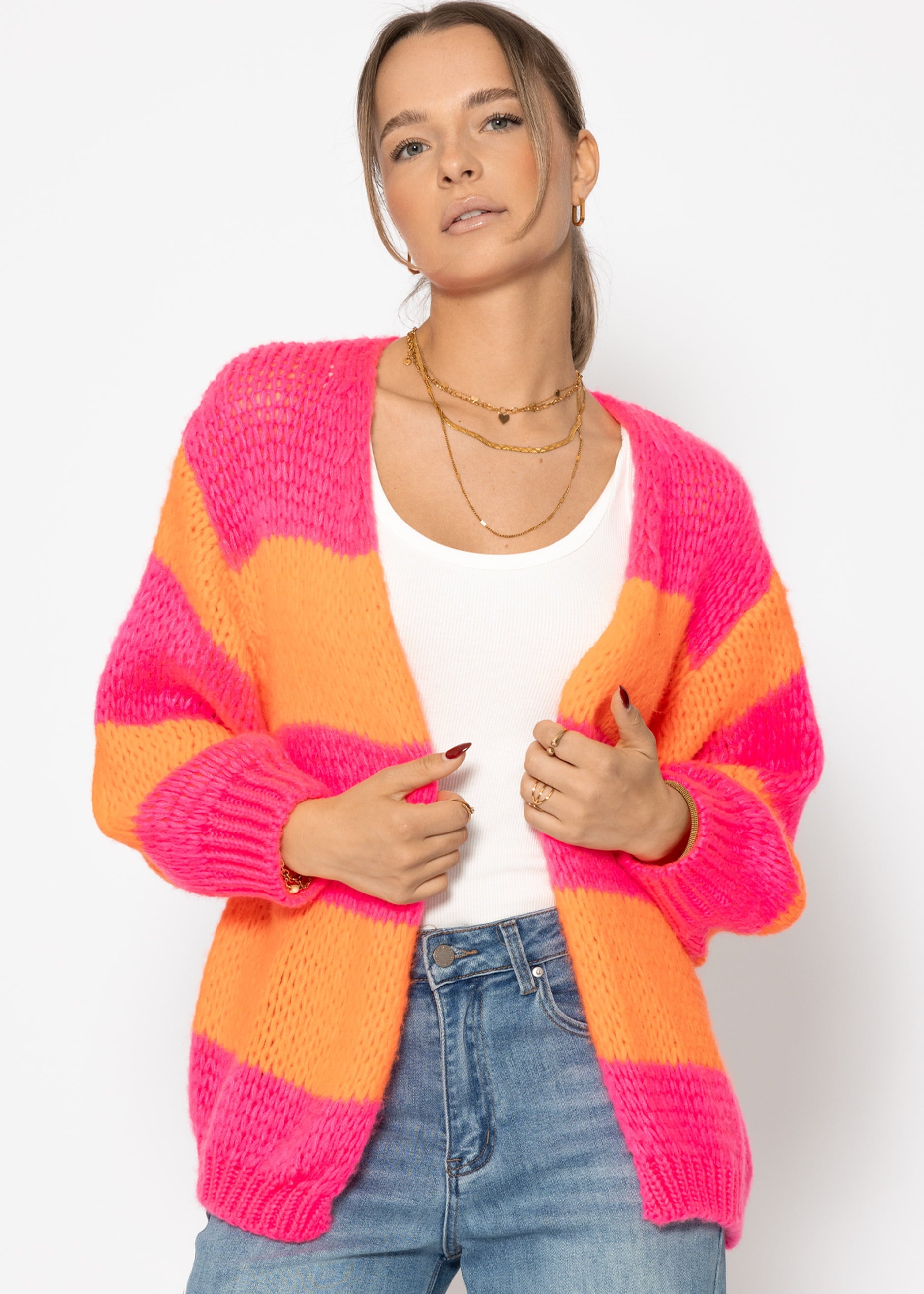 Gestreifter oversize Cardigan - pink-orange – Bekleidung > Cardigans | FormaLuxe