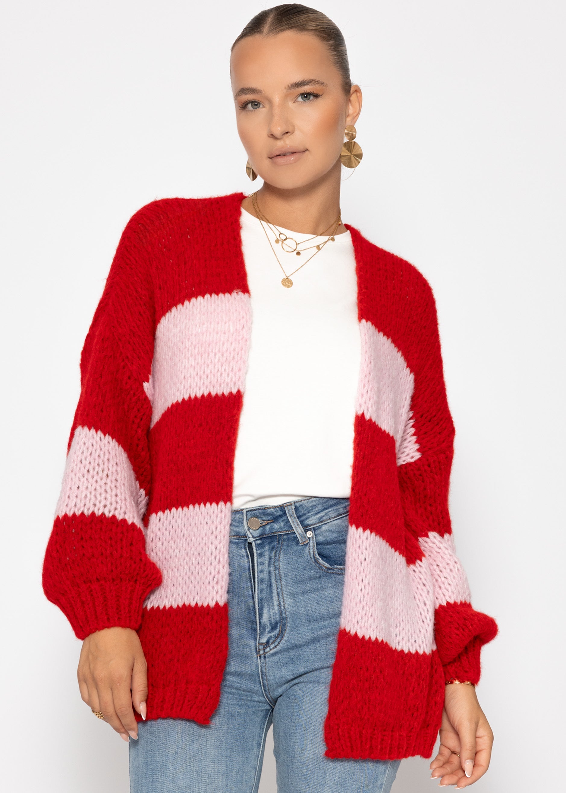 Gestreifter Oversize-Cardigan – Rosa-Rot – Bekleidung > Cardigans | FormaLuxe