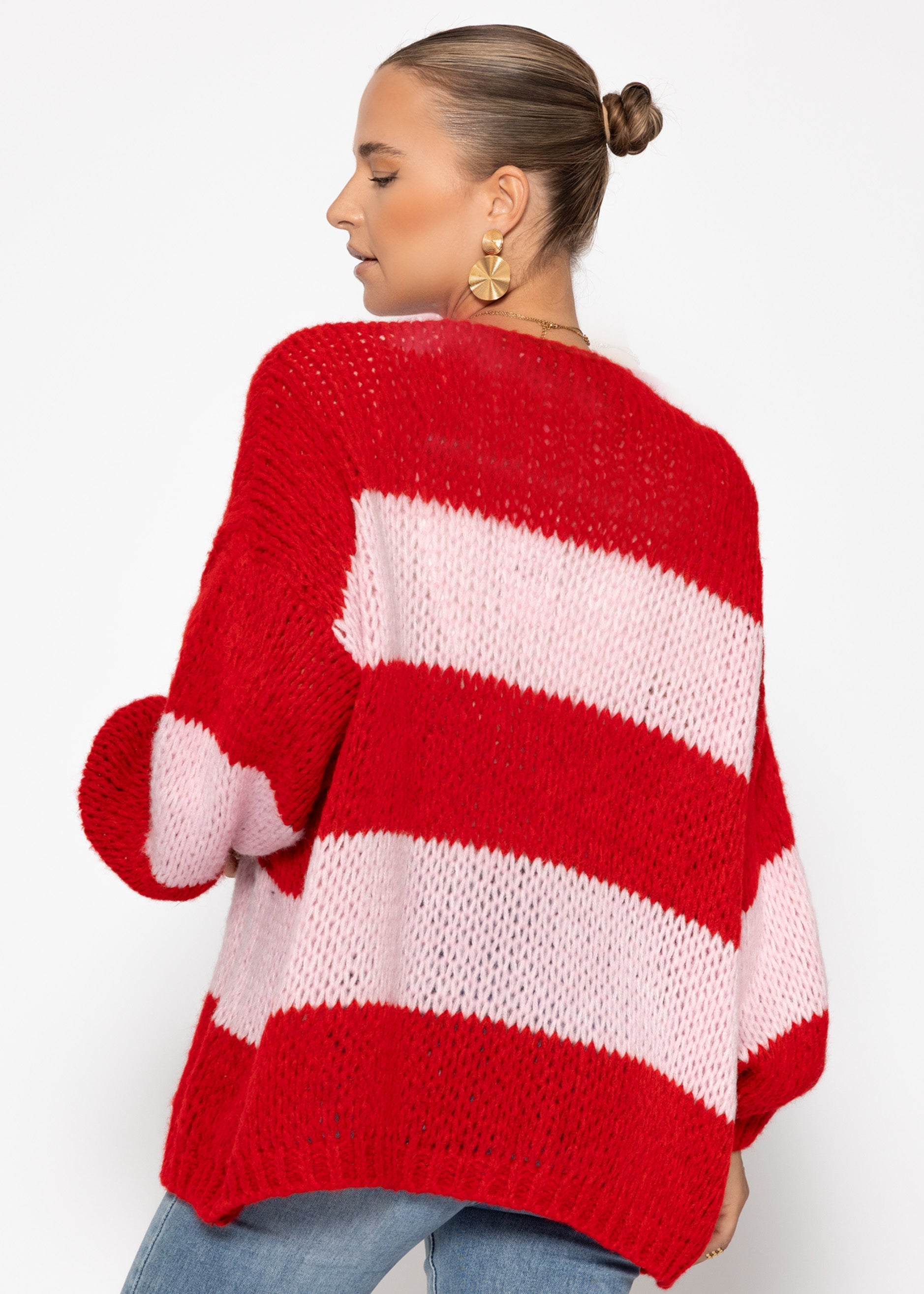 Gestreifter Oversize-Cardigan – Rosa-Rot – Bekleidung > Cardigans | FormaLuxe
