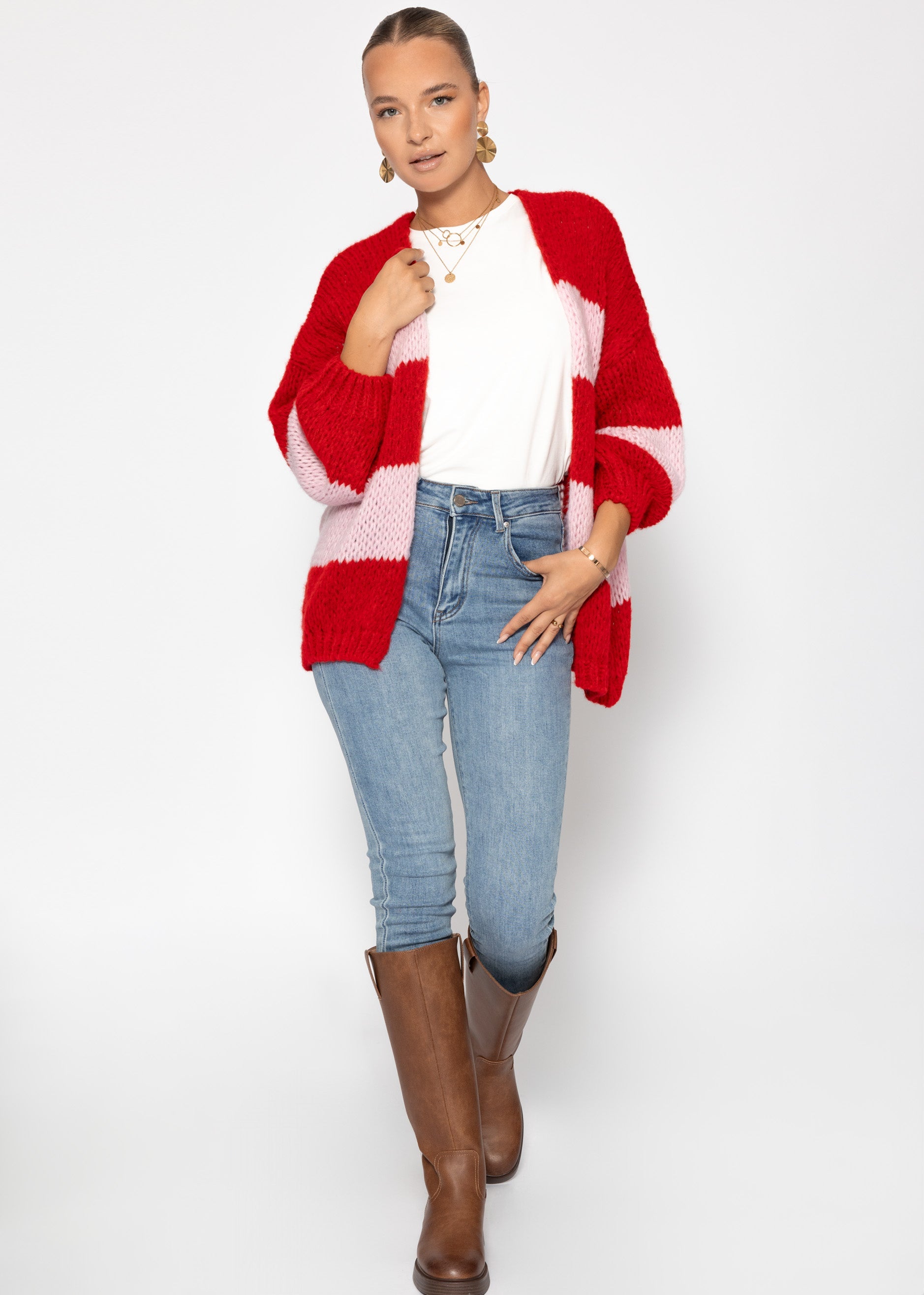 Gestreifter Oversize-Cardigan – Rosa-Rot – Bekleidung > Cardigans | FormaLuxe