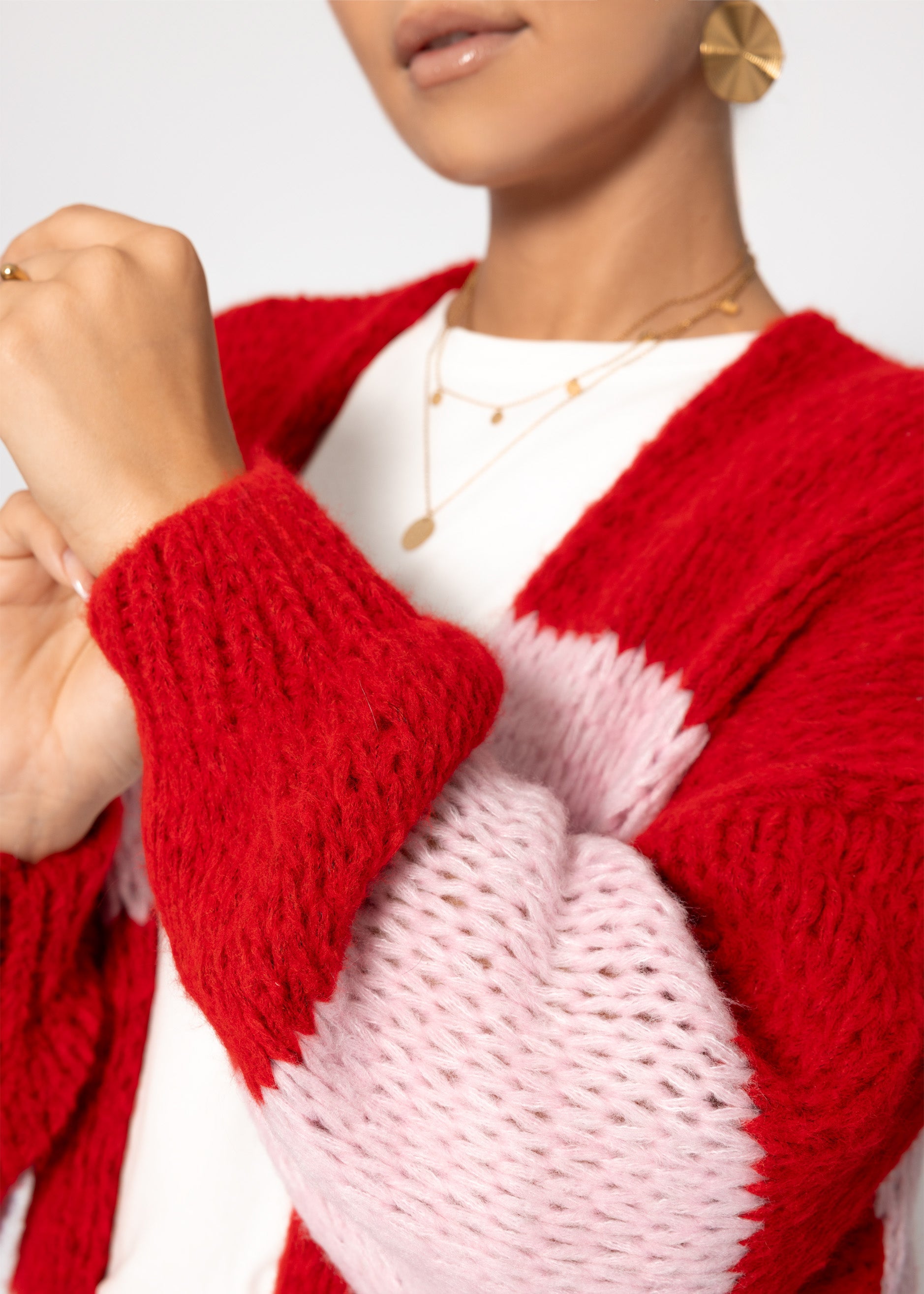 Gestreifter Oversize-Cardigan – Rosa-Rot – Bekleidung > Cardigans | FormaLuxe
