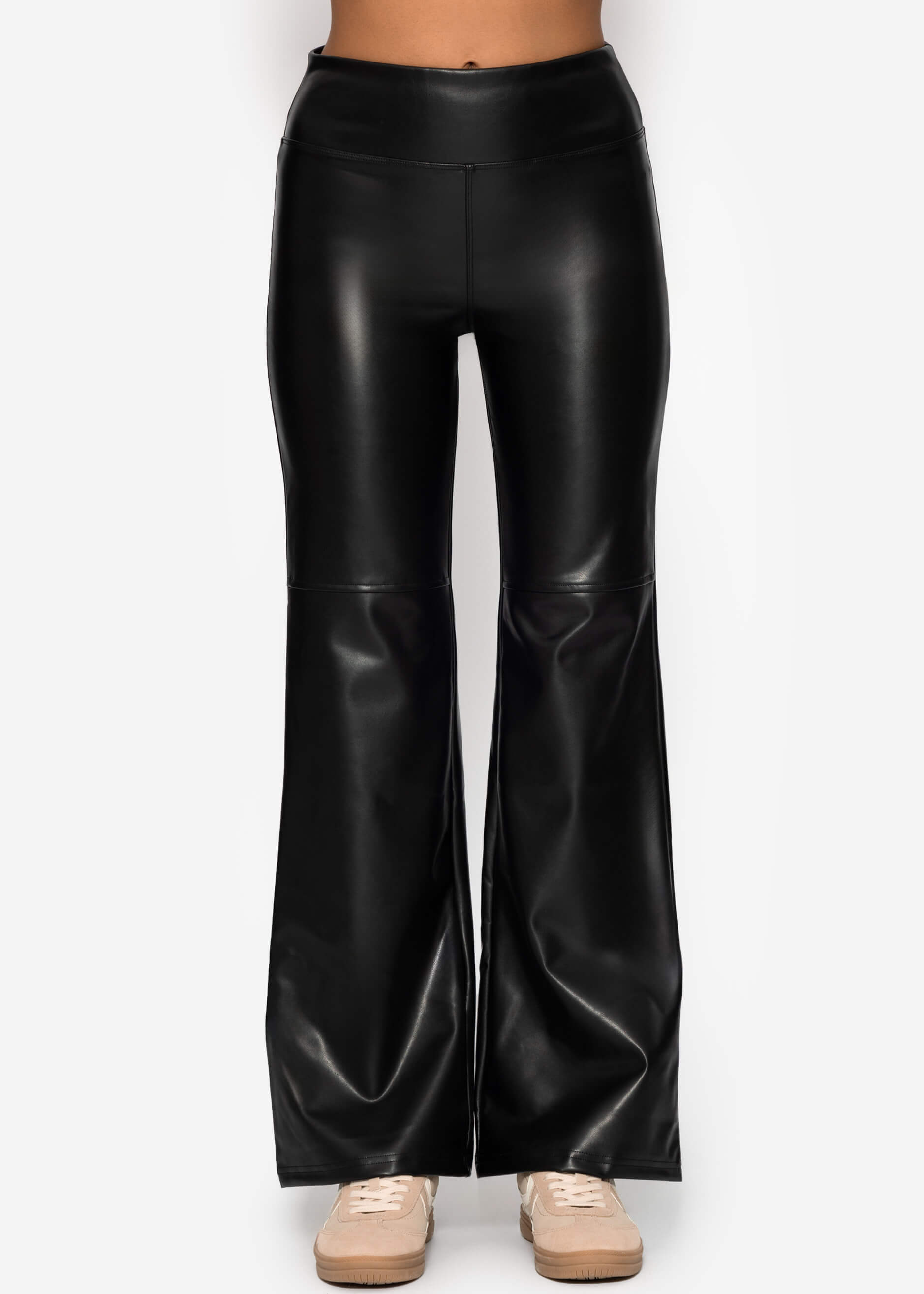 High-Rise Flared Thermo Kunstleder Leggings mit breitem Bund - schwarz – Bekleidung > Leggings > Thermo | FormaLuxe
