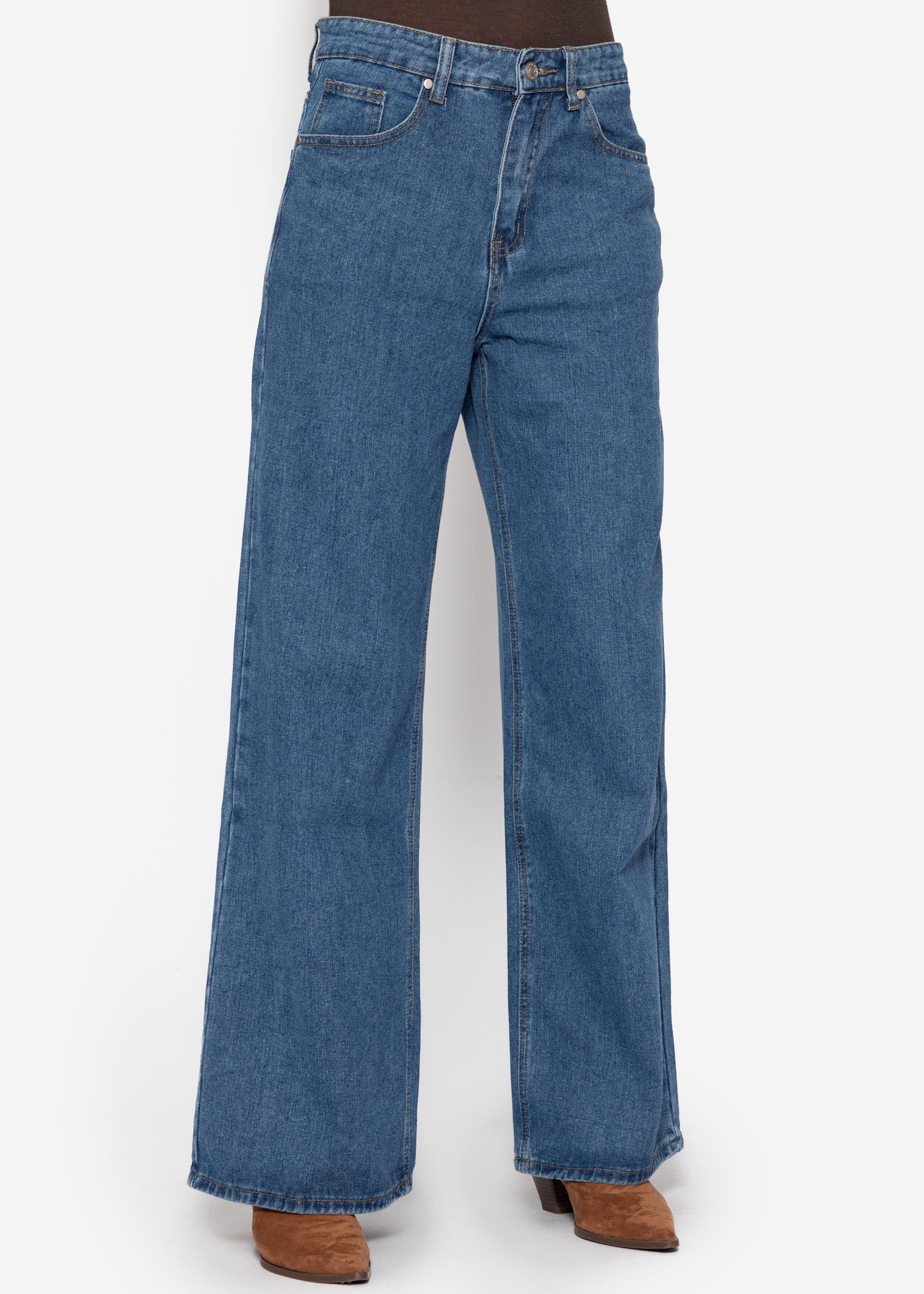 Highwaist Jeans mit diagonalem Reißverschluss - blau – Bekleidung > Jeans | FormaLuxe