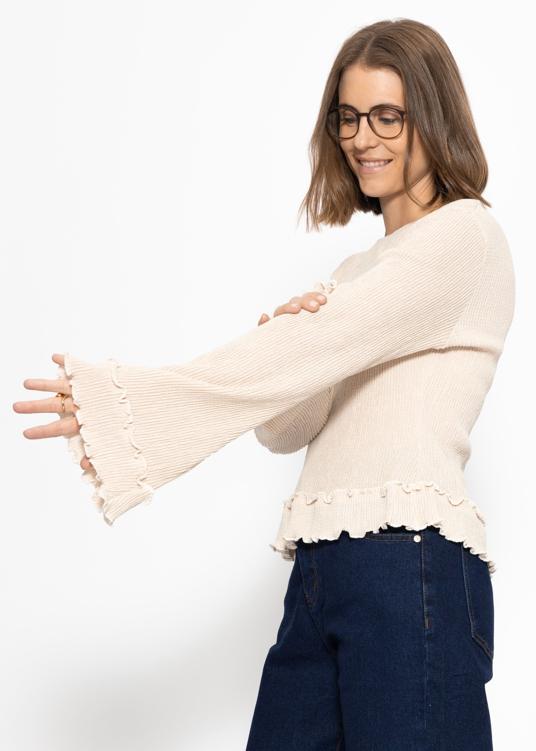 Langarmshirt mit Volants - beige – Bekleidung > Langarmshirts | FormaLuxe