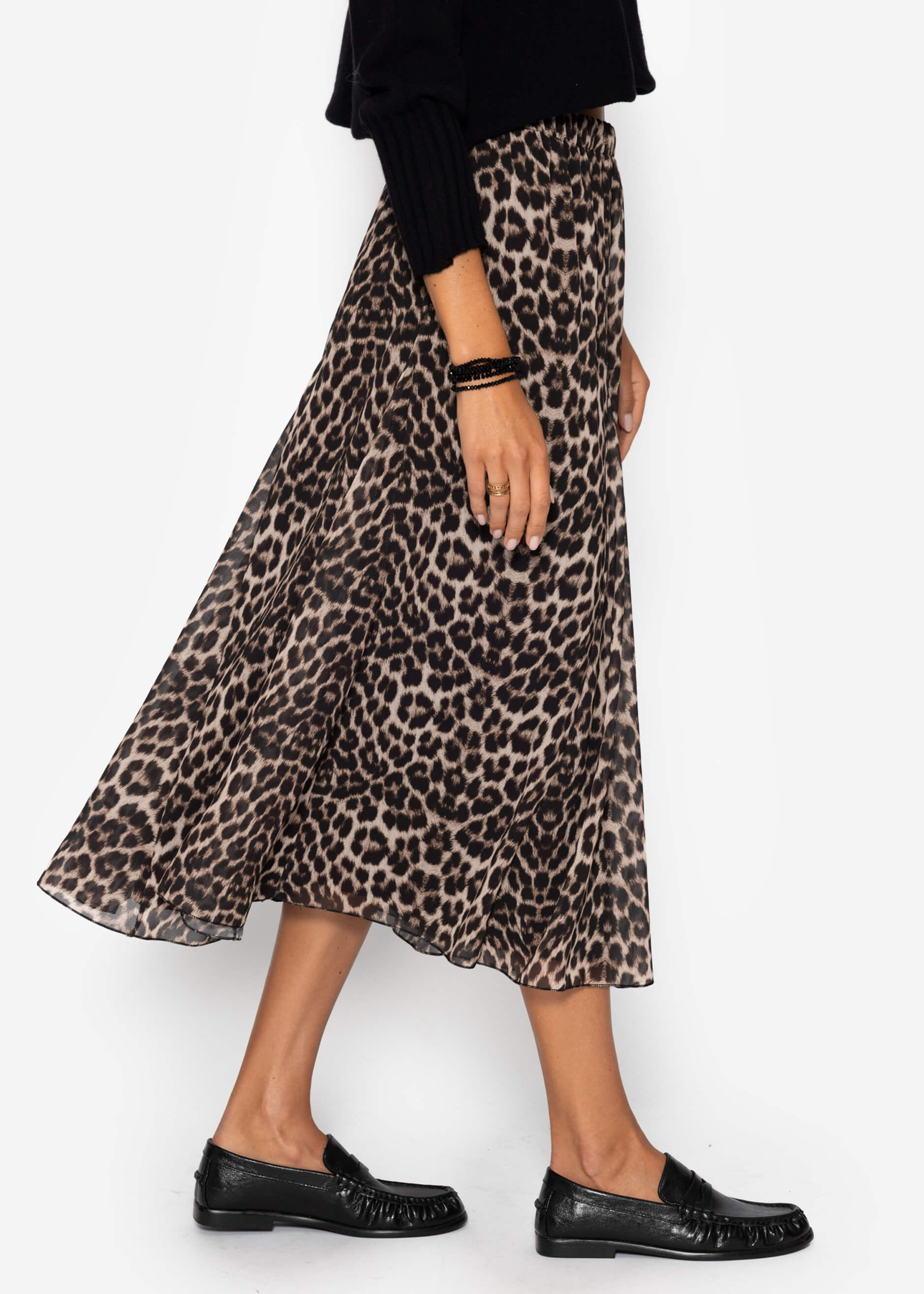 Langer Chiffon Rock mit Leo-Print - beige – Bekleidung > Röcke | FormaLuxe