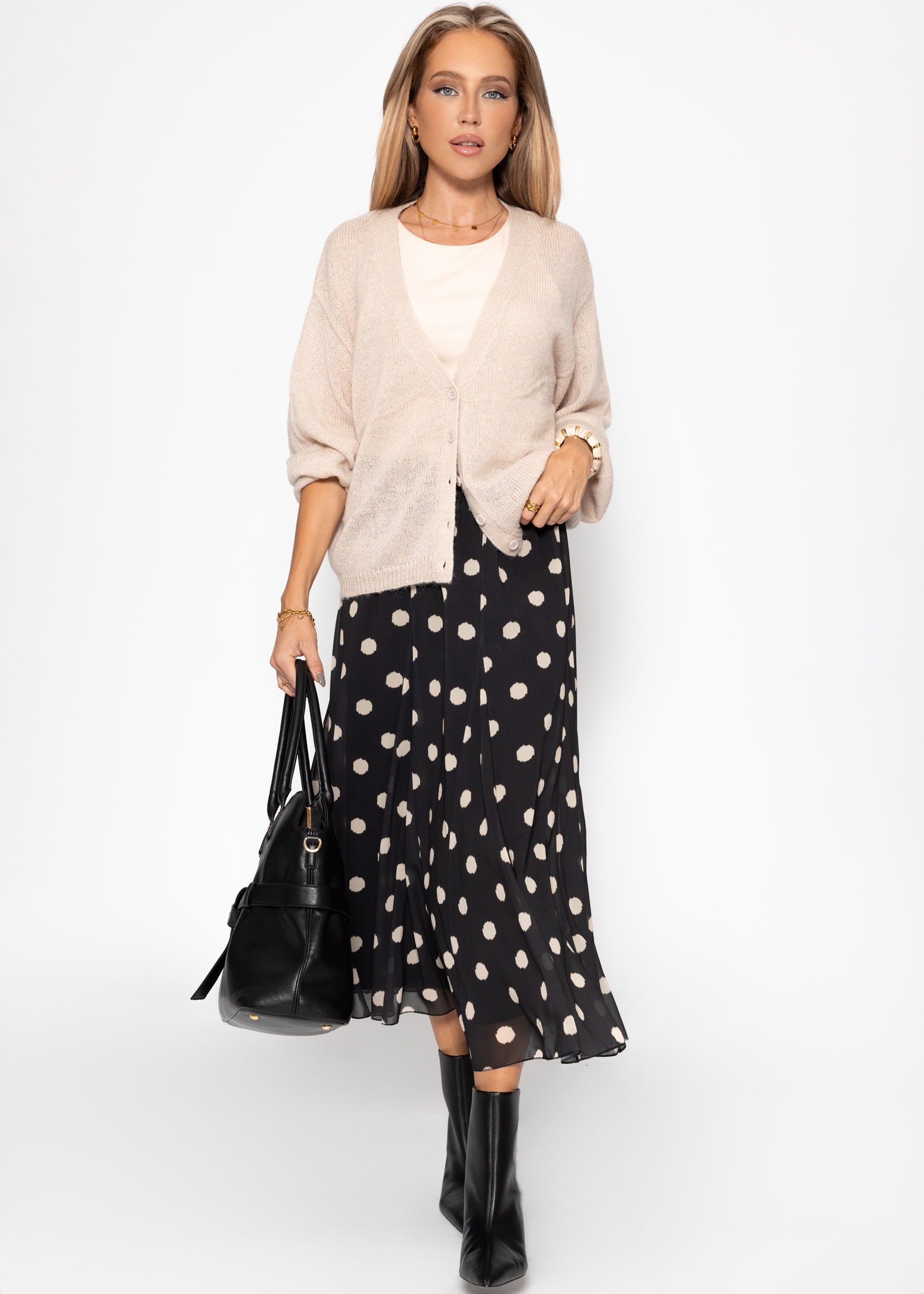 Langer Chiffon Rock mit Polka Dot-Print - schwarz – Bekleidung > Röcke | FormaLuxe
