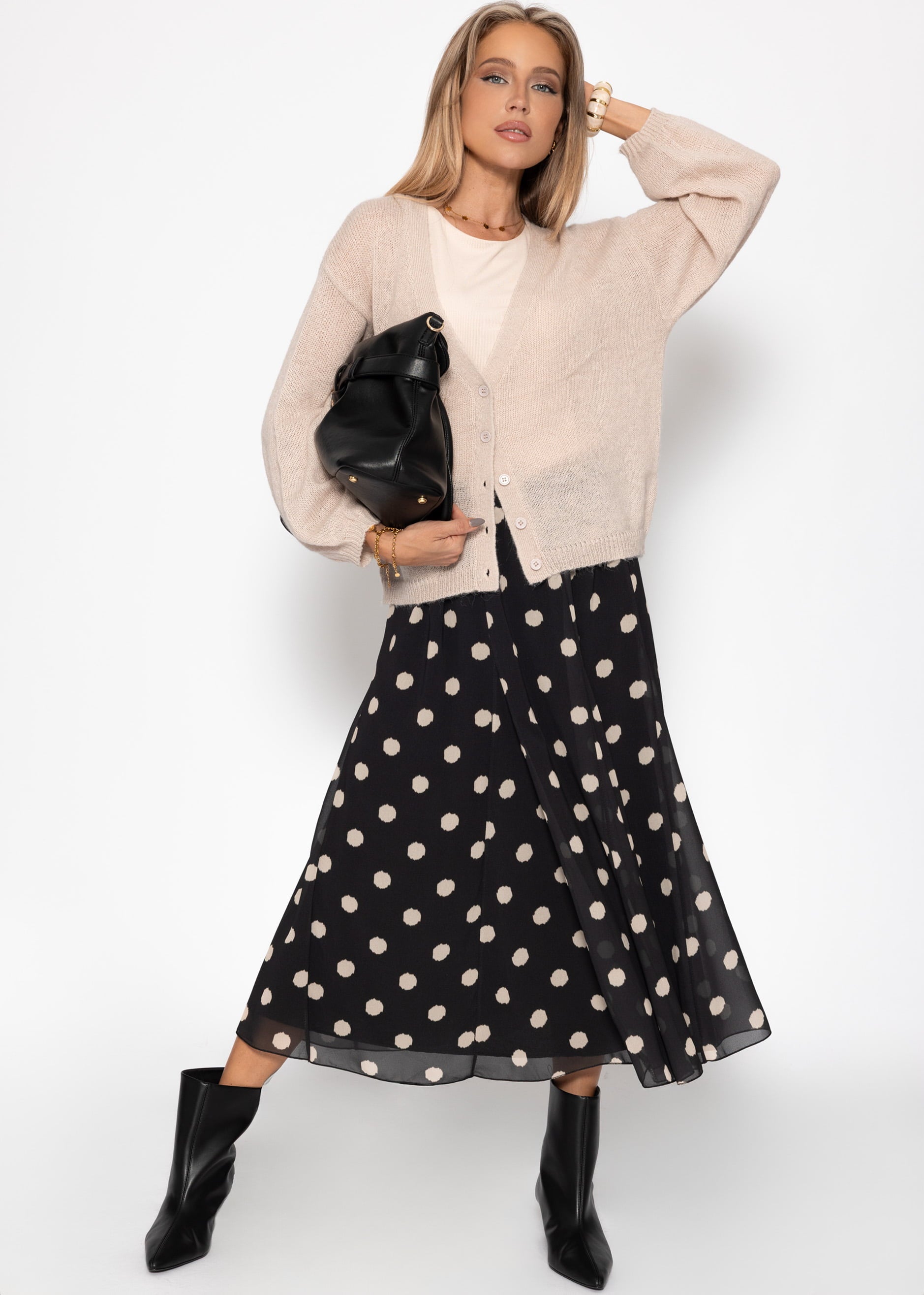 Langer Chiffon Rock mit Polka Dot-Print - schwarz – Bekleidung > Röcke | FormaLuxe