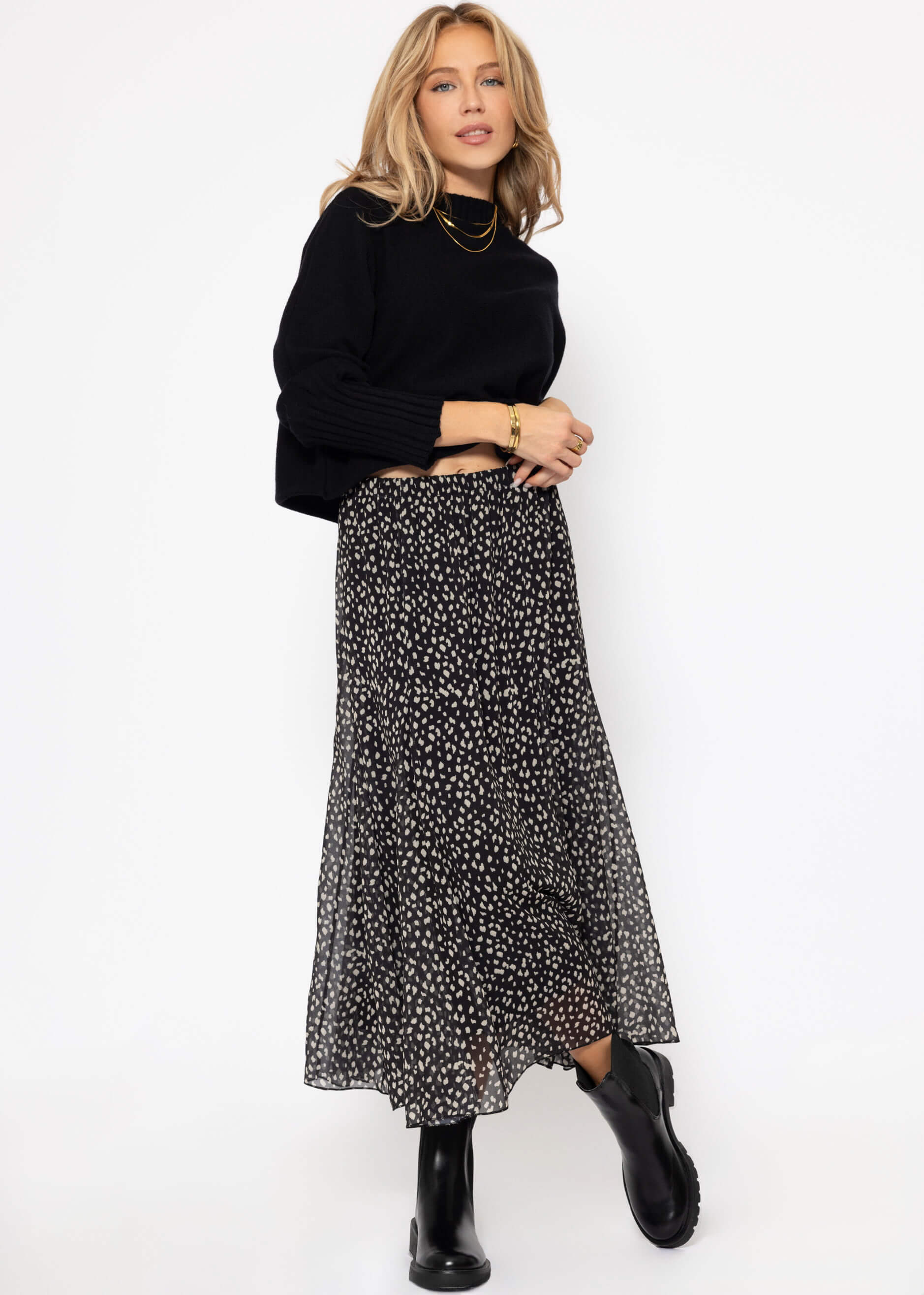 Langer Chiffon Rock mit Print - schwarz – Bekleidung > Röcke | FormaLuxe