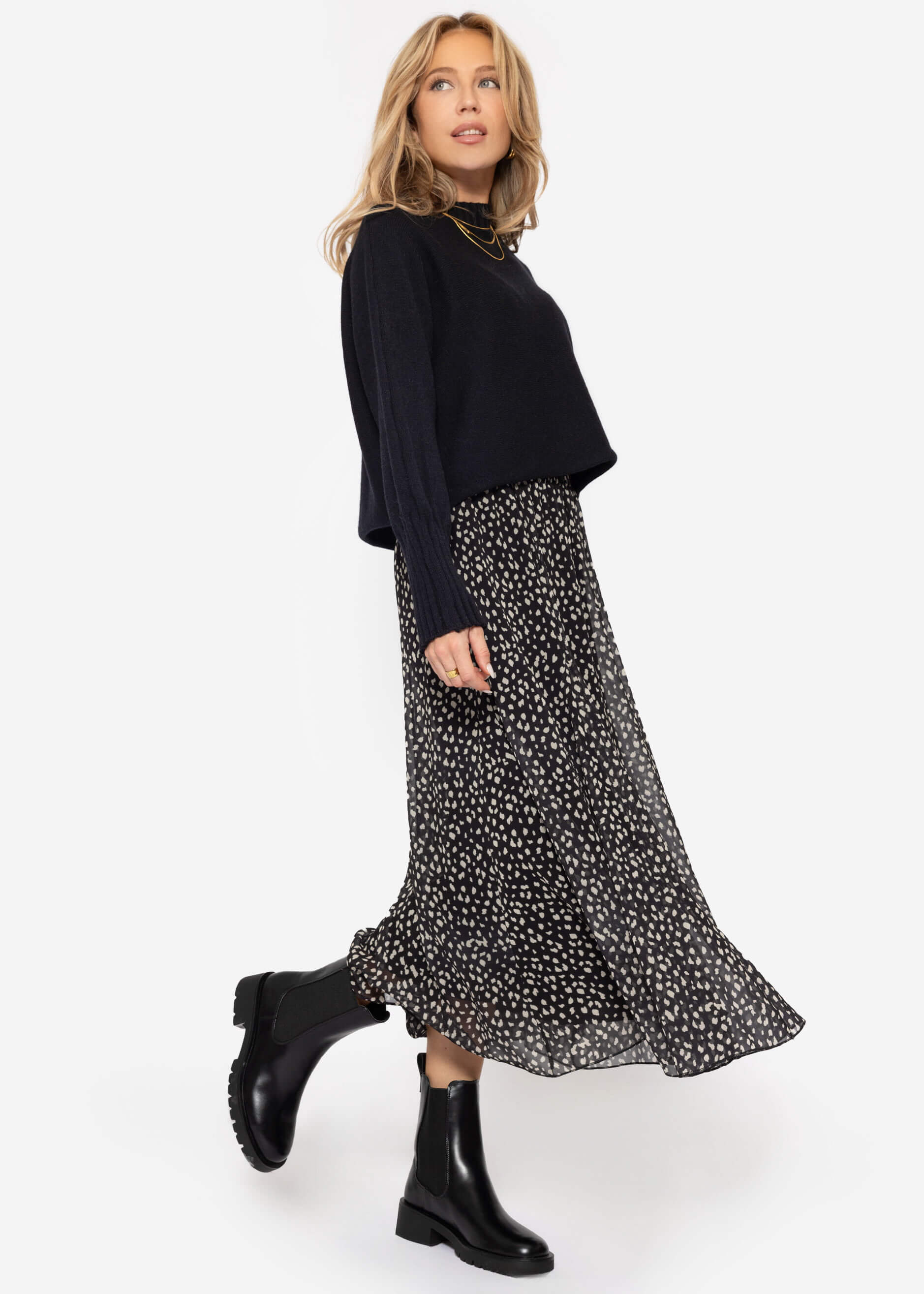 Langer Chiffon Rock mit Print - schwarz – Bekleidung > Röcke | FormaLuxe