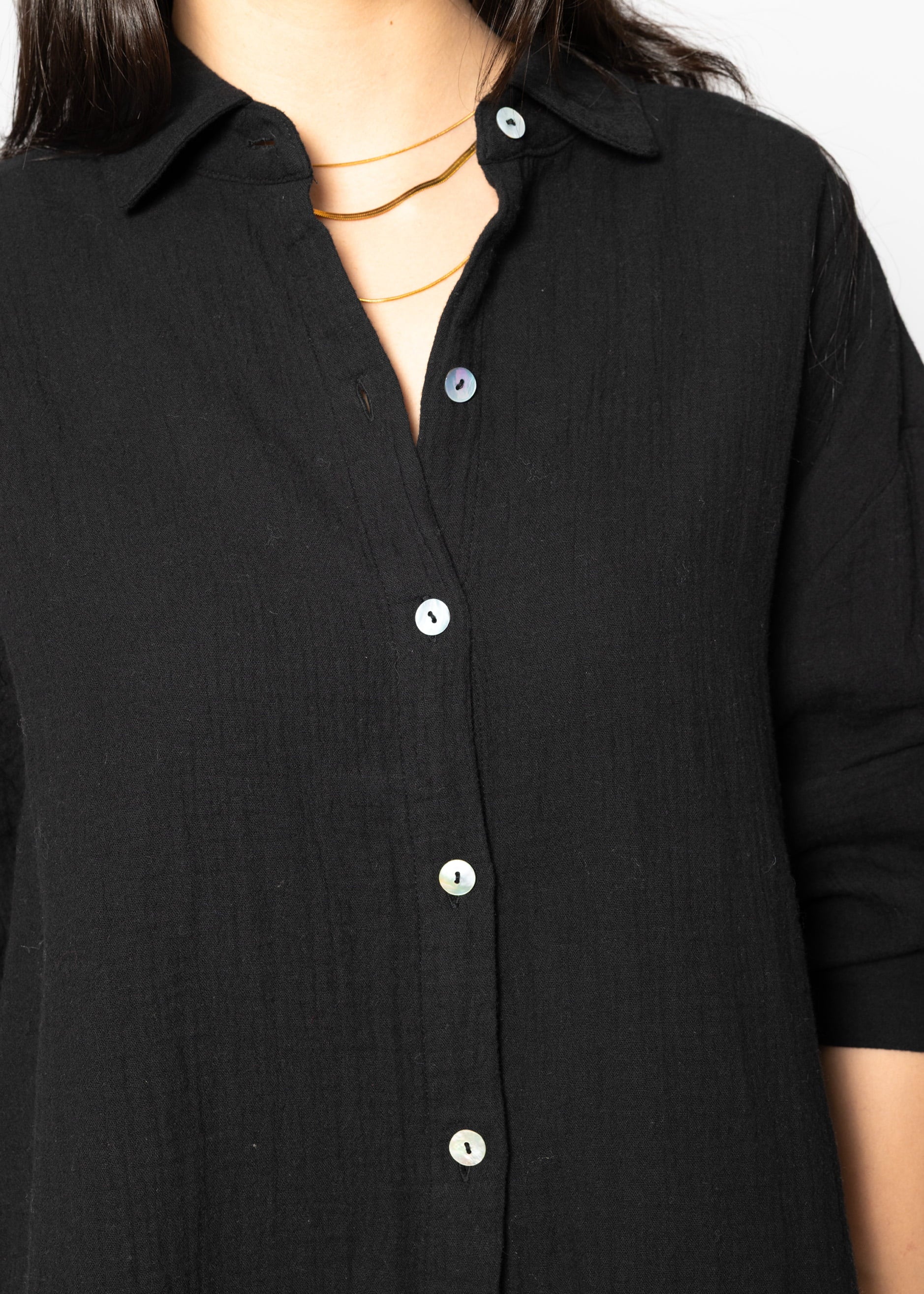 Musselin Bluse oversize, kurz, schwarz – Bekleidung > Blusen > Musselin > Oversize | FormaLuxe