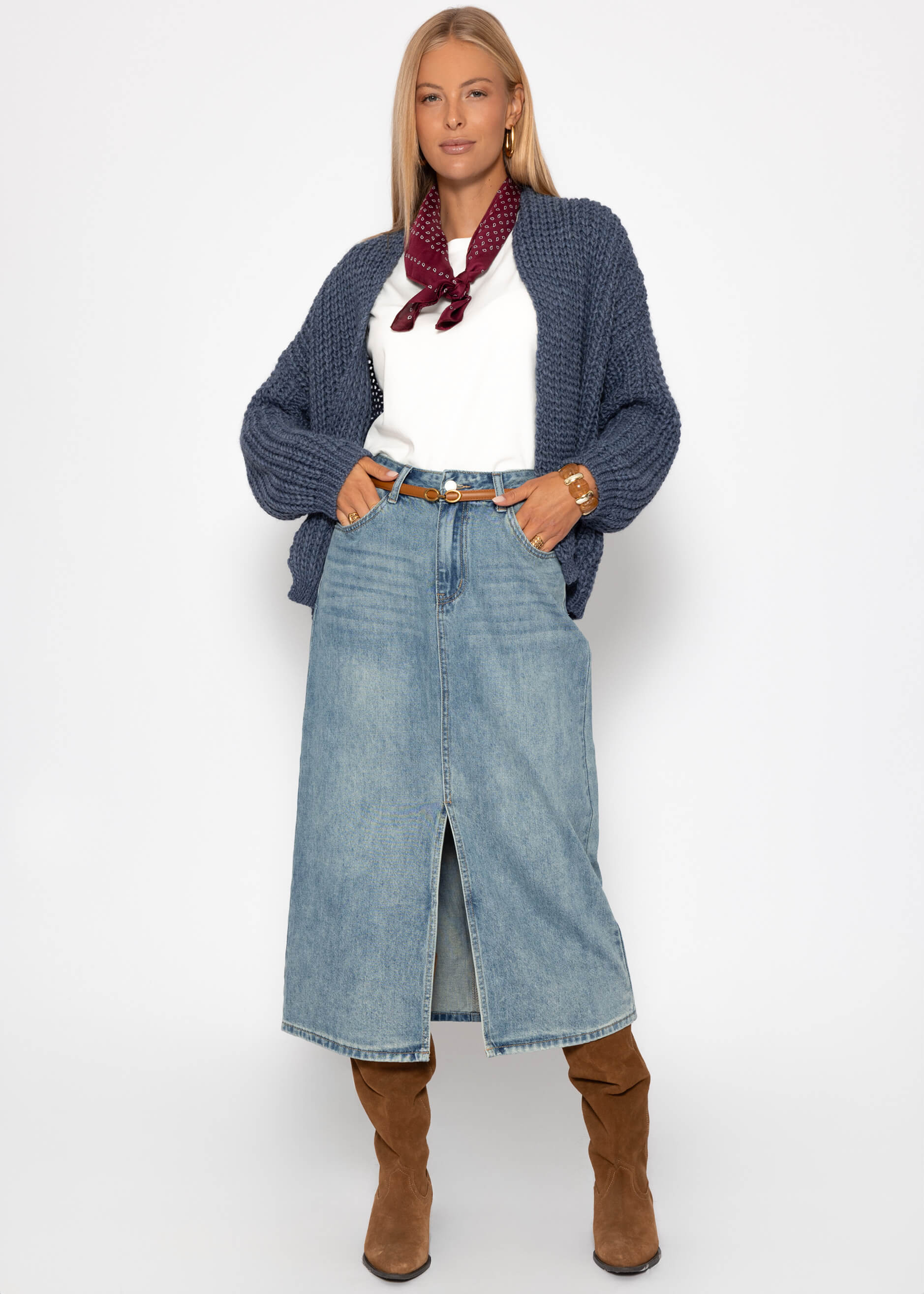Offener Grobstrick-Cardigan - blau – Bekleidung > Pullover | FormaLuxe