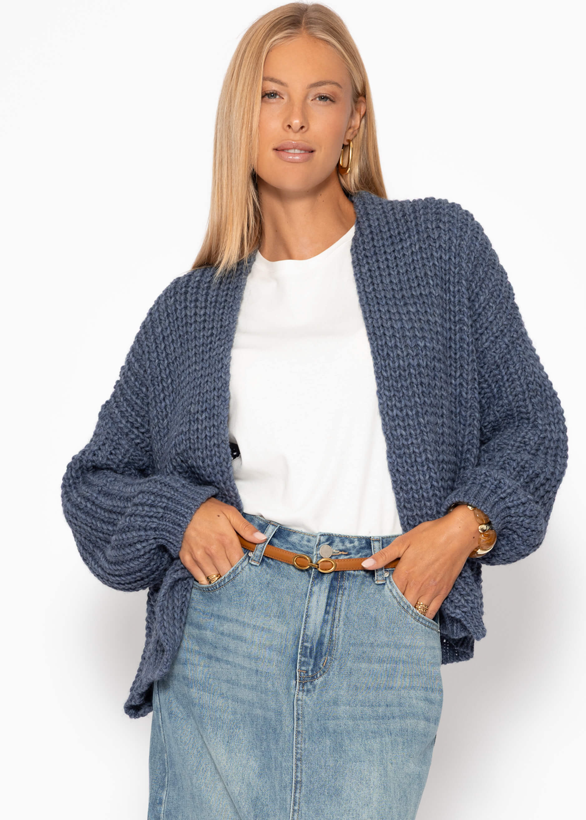 Offener Grobstrick-Cardigan - blau – Bekleidung > Pullover | FormaLuxe