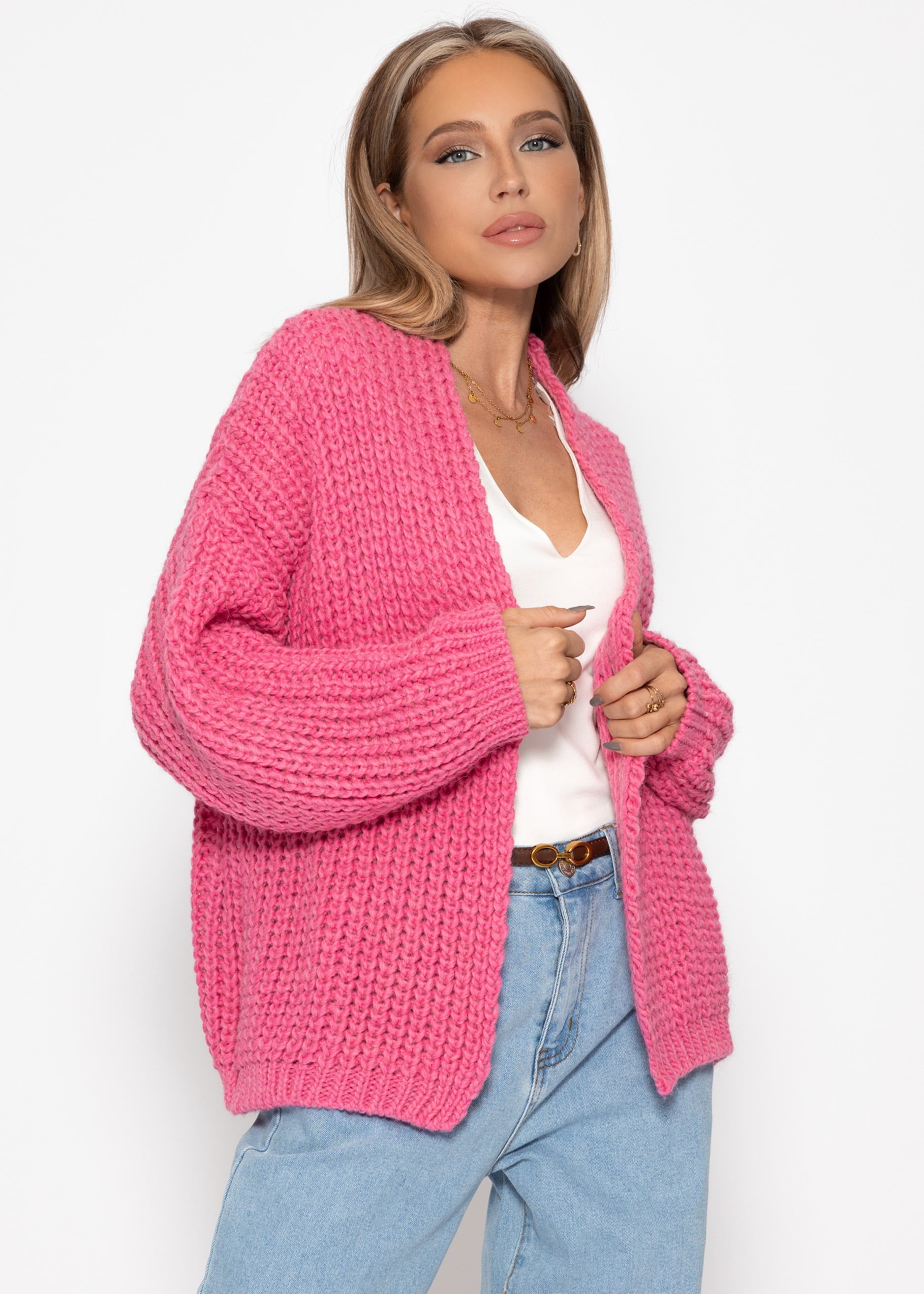 Offener Grobstrick-Cardigan - pink – Bekleidung > Cardigans | FormaLuxe