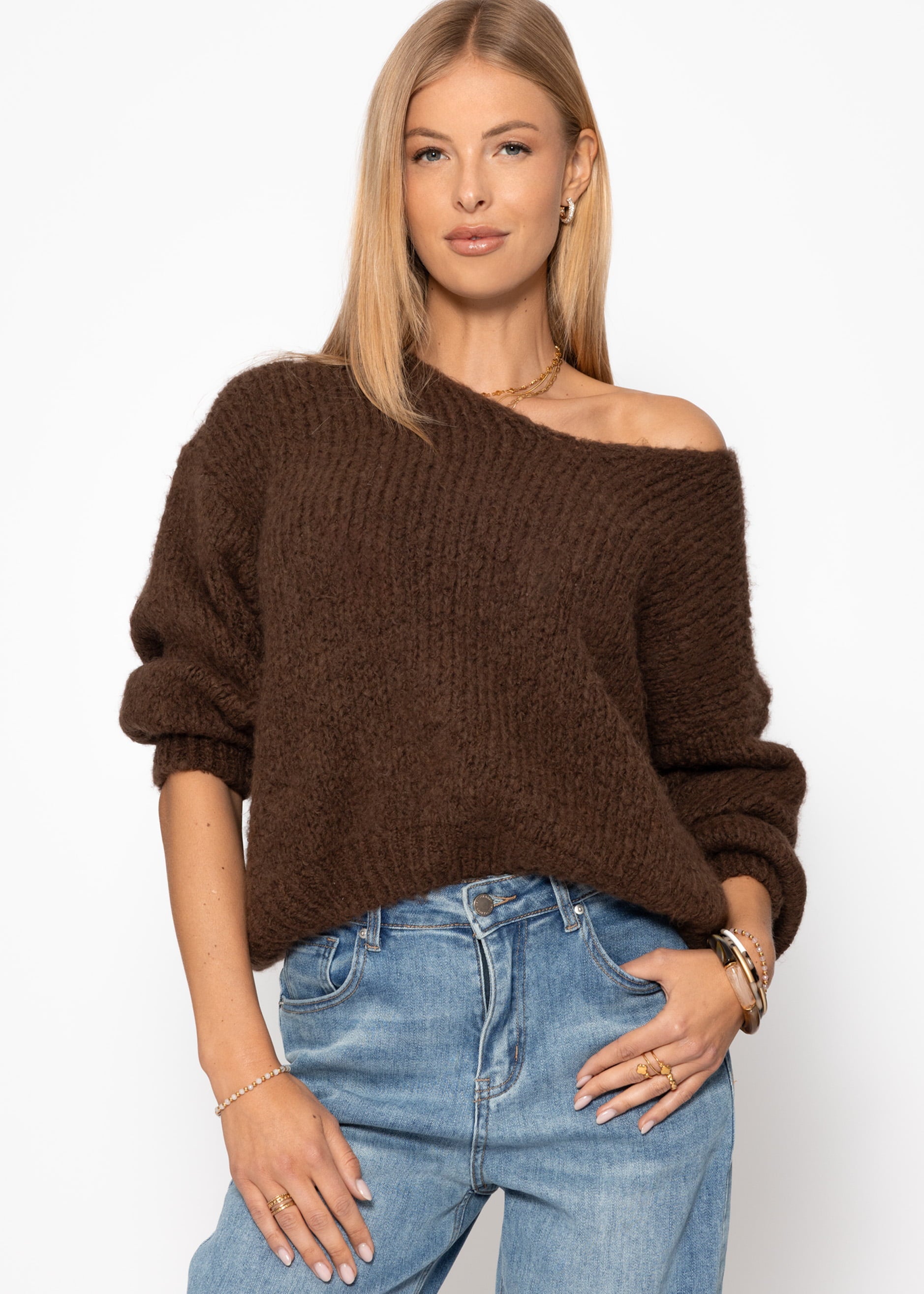 Oversize Pullover mit V-Ausschnitt - braun – Bekleidung > Pullover | FormaLuxe