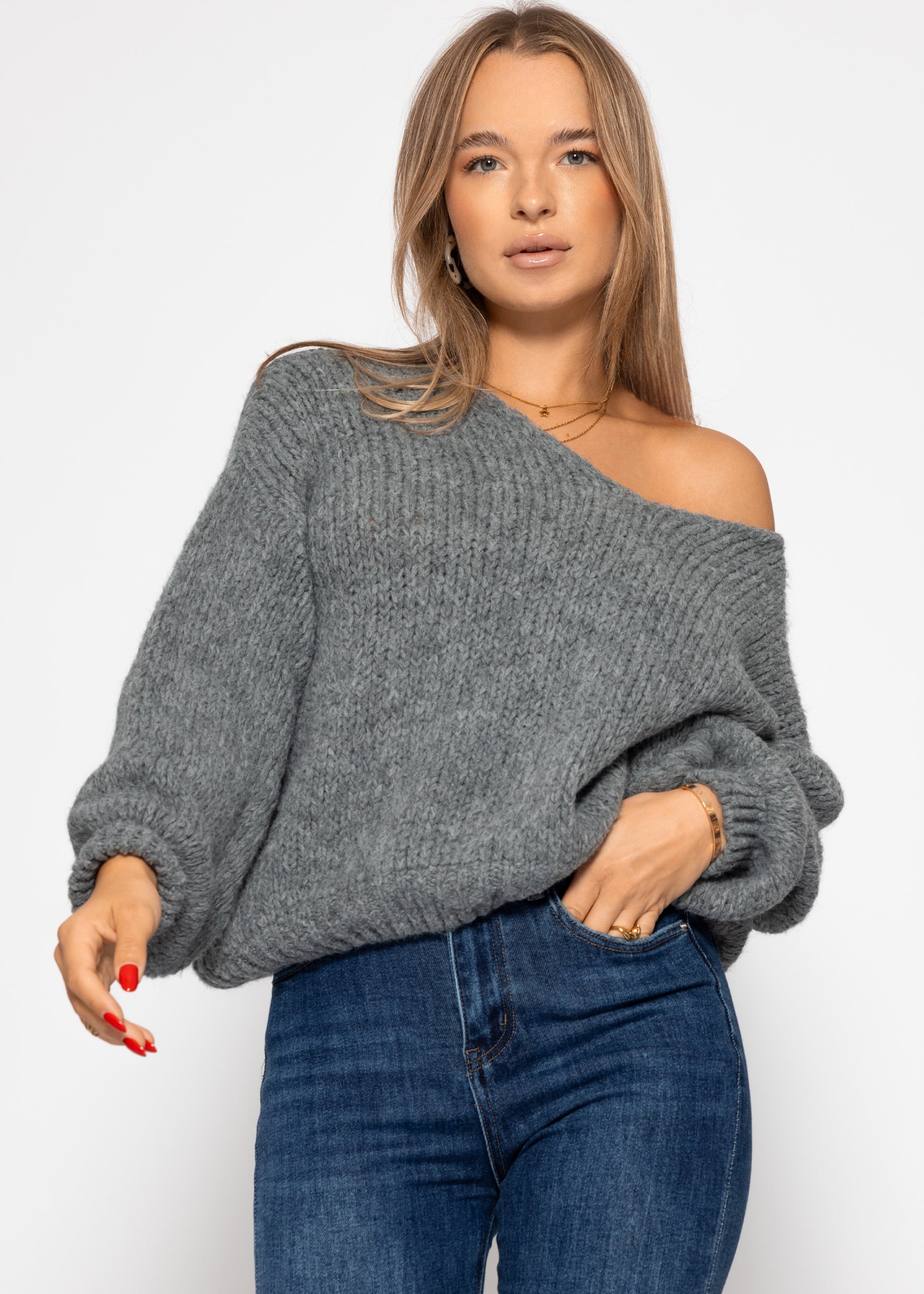 Oversize Pullover mit V-Ausschnitt - dunkelgrau – Bekleidung > Pullover | FormaLuxe