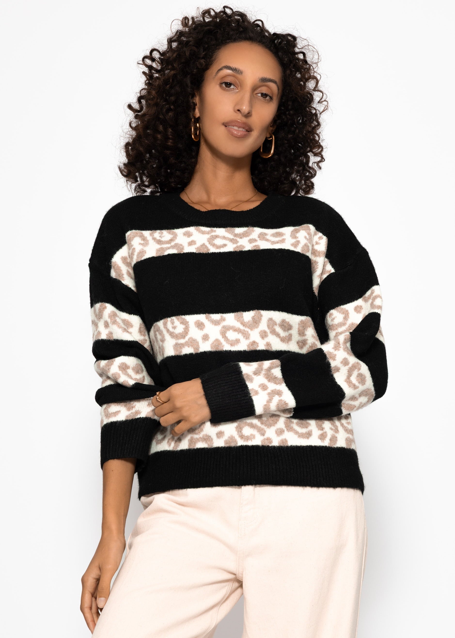 Pullover mit Leo-Streifen - schwarz – Bekleidung > Pullover | FormaLuxe