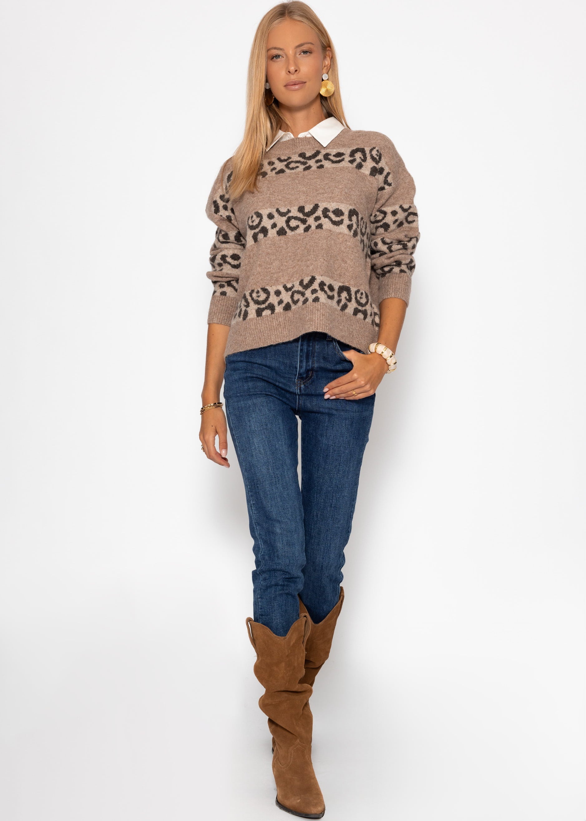 Pullover mit Leo-Streifen - taupe – Bekleidung > Pullover | FormaLuxe