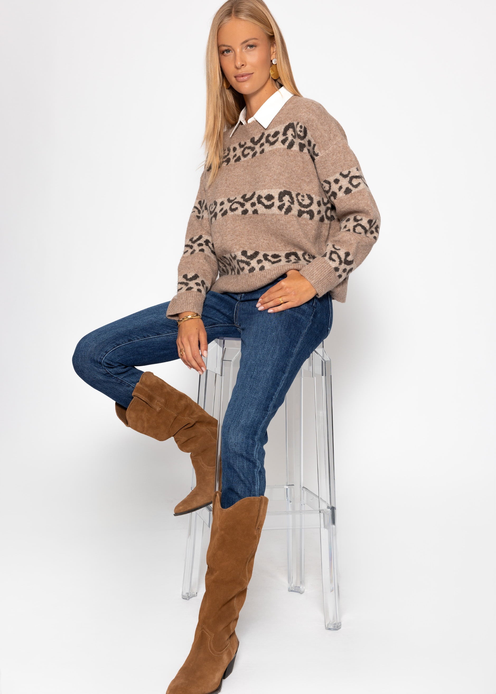 Pullover mit Leo-Streifen - taupe – Bekleidung > Pullover | FormaLuxe