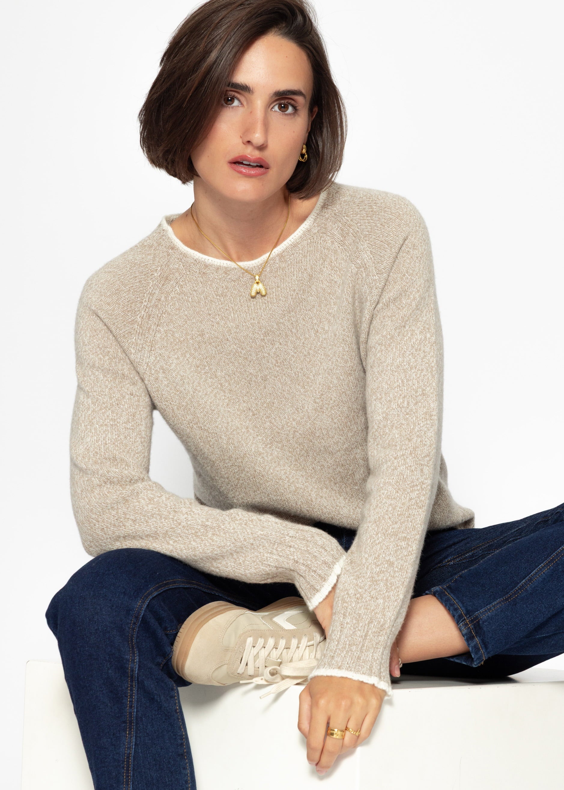 Pullover mit Raglanärmeln und kontrastierenden Details – beige – Bekleidung > Pullover | FormaLuxe