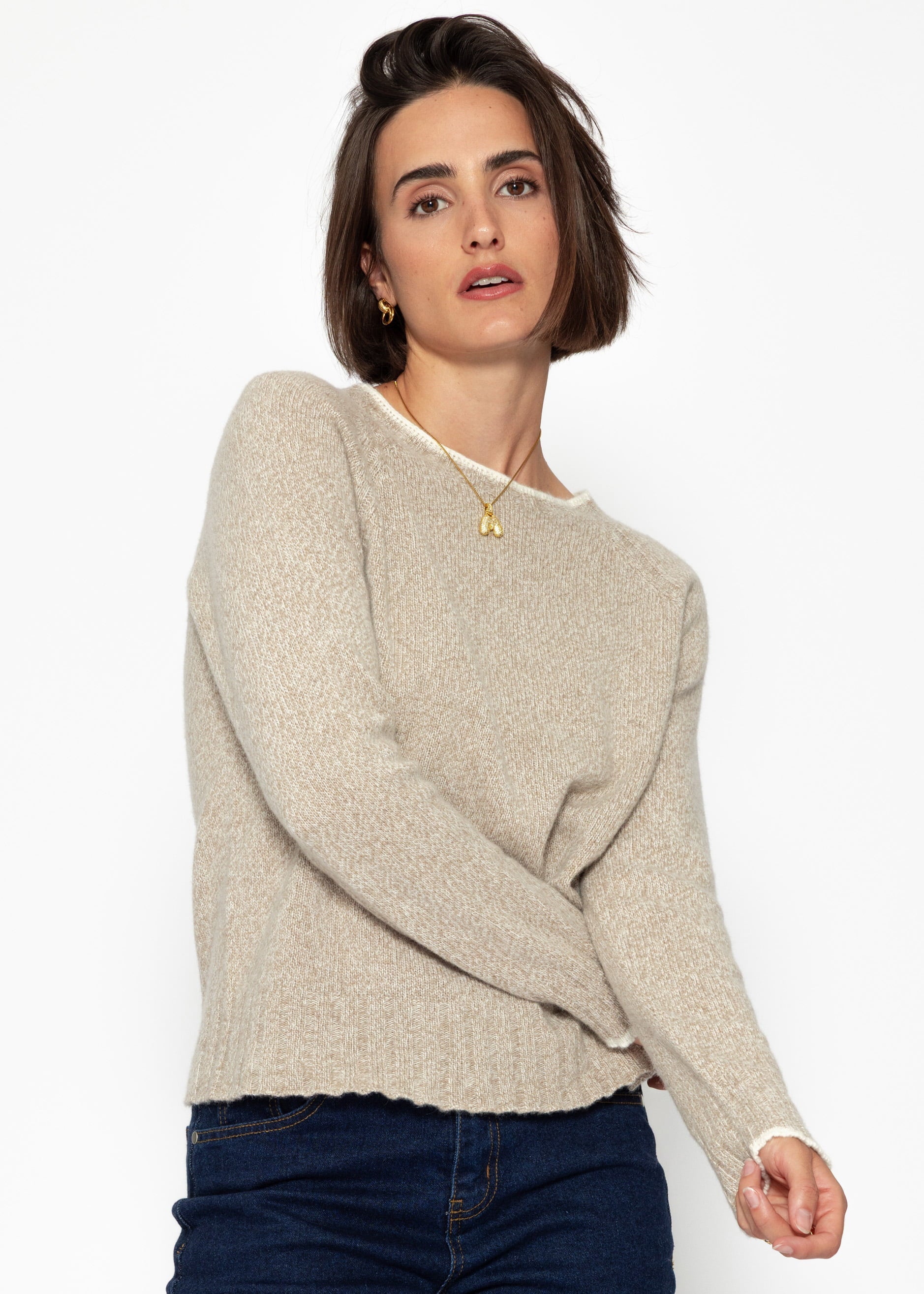 Pullover mit Raglanärmeln und kontrastierenden Details – beige – Bekleidung > Pullover | FormaLuxe