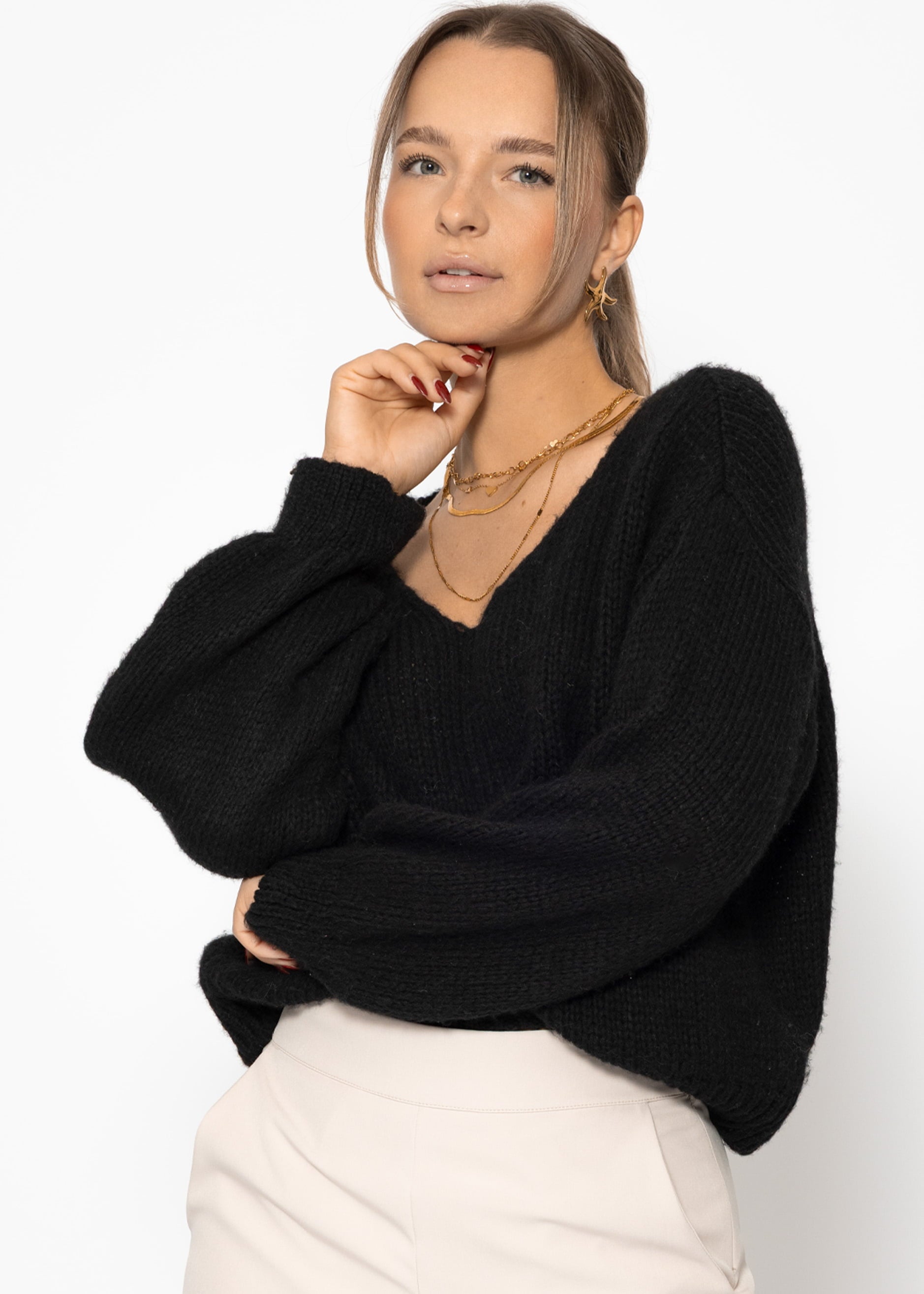 Pullover mit V-Ausschnitt - schwarz – Bekleidung > Pullover | FormaLuxe