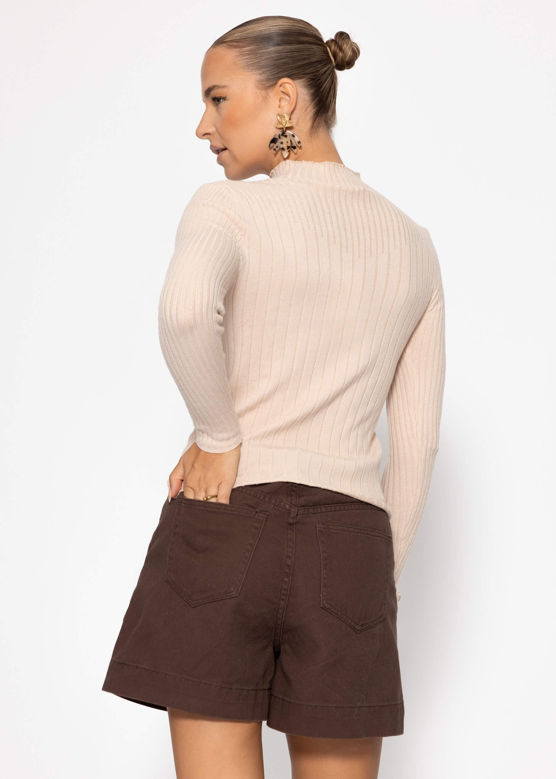 Rippstrickoberteil mit Stehkragen - beige – Bekleidung > Pullover | FormaLuxe