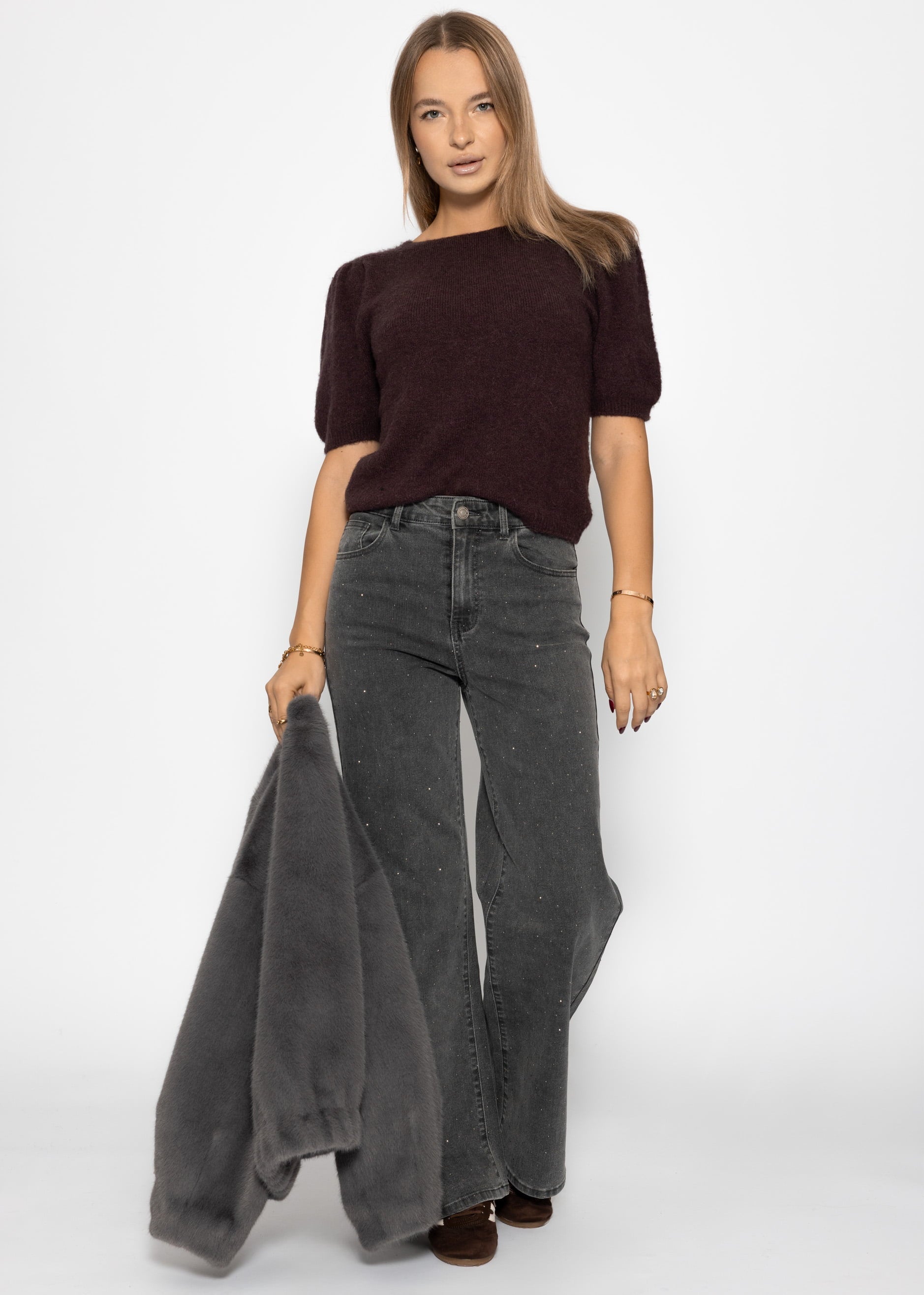 Strickoberteil mit Puffärmeln - aubergine-braun – Bekleidung > Pullover | FormaLuxe