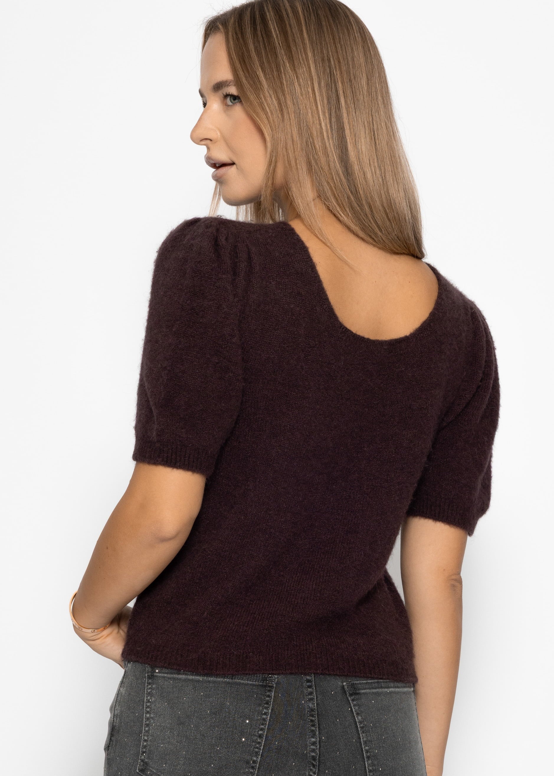 Strickoberteil mit Puffärmeln - aubergine-braun – Bekleidung > Pullover | FormaLuxe