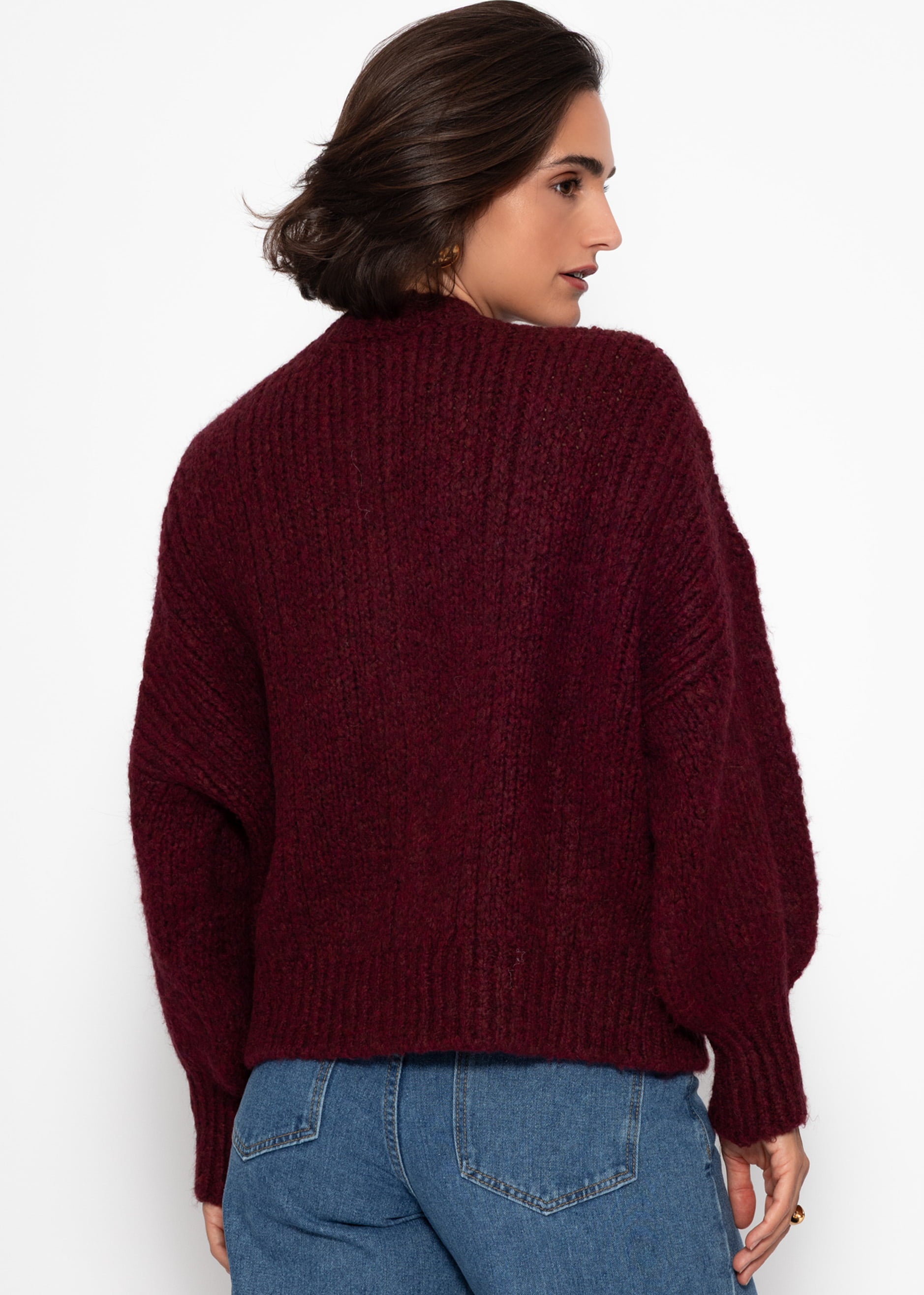 Super flauschige Strickjacke mit Zopfmuster - burgundy – Bekleidung > Cardigans | FormaLuxe