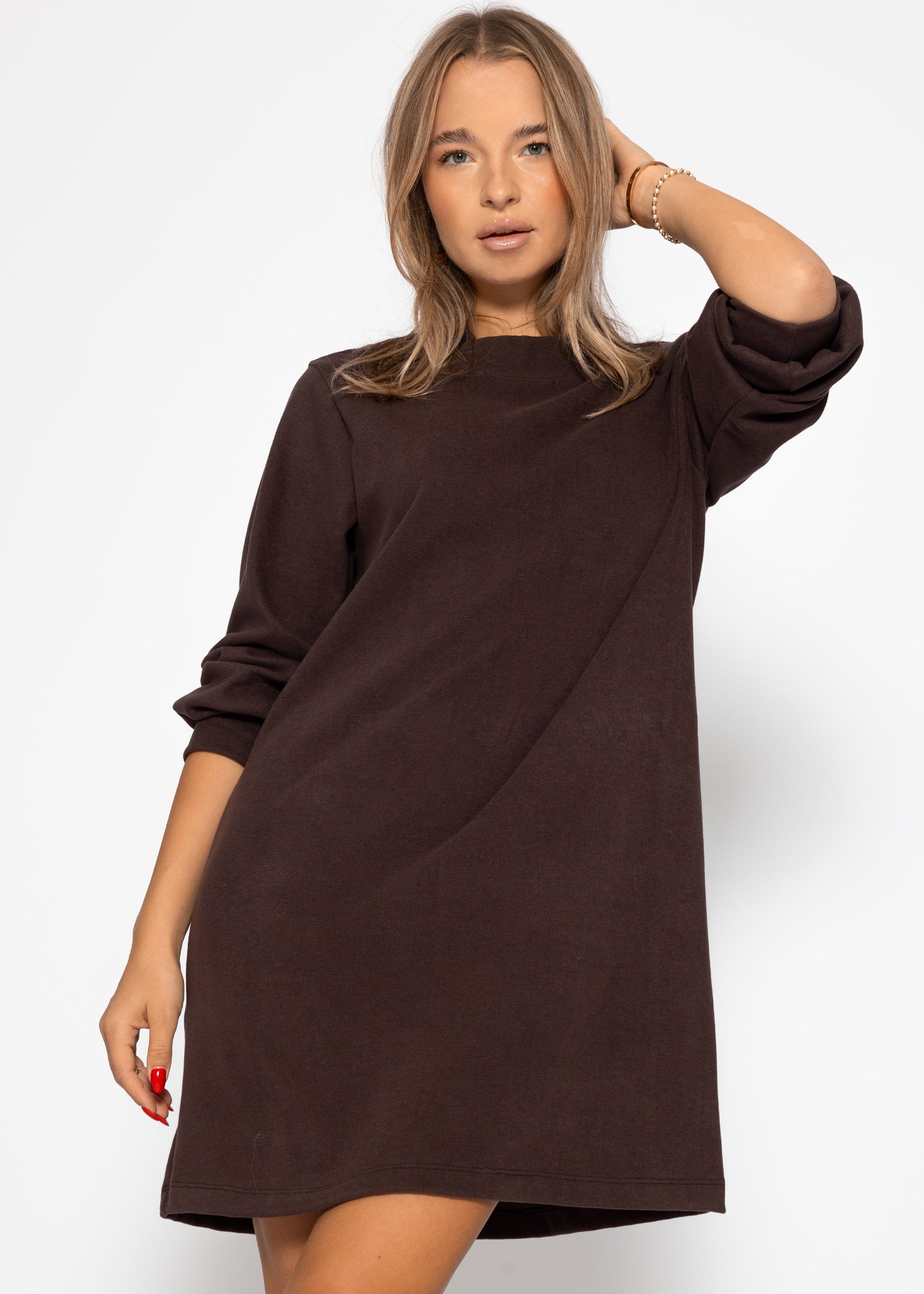 Sweatkleid mit Stehkragen - braun – Bekleidung > Kleider | FormaLuxe