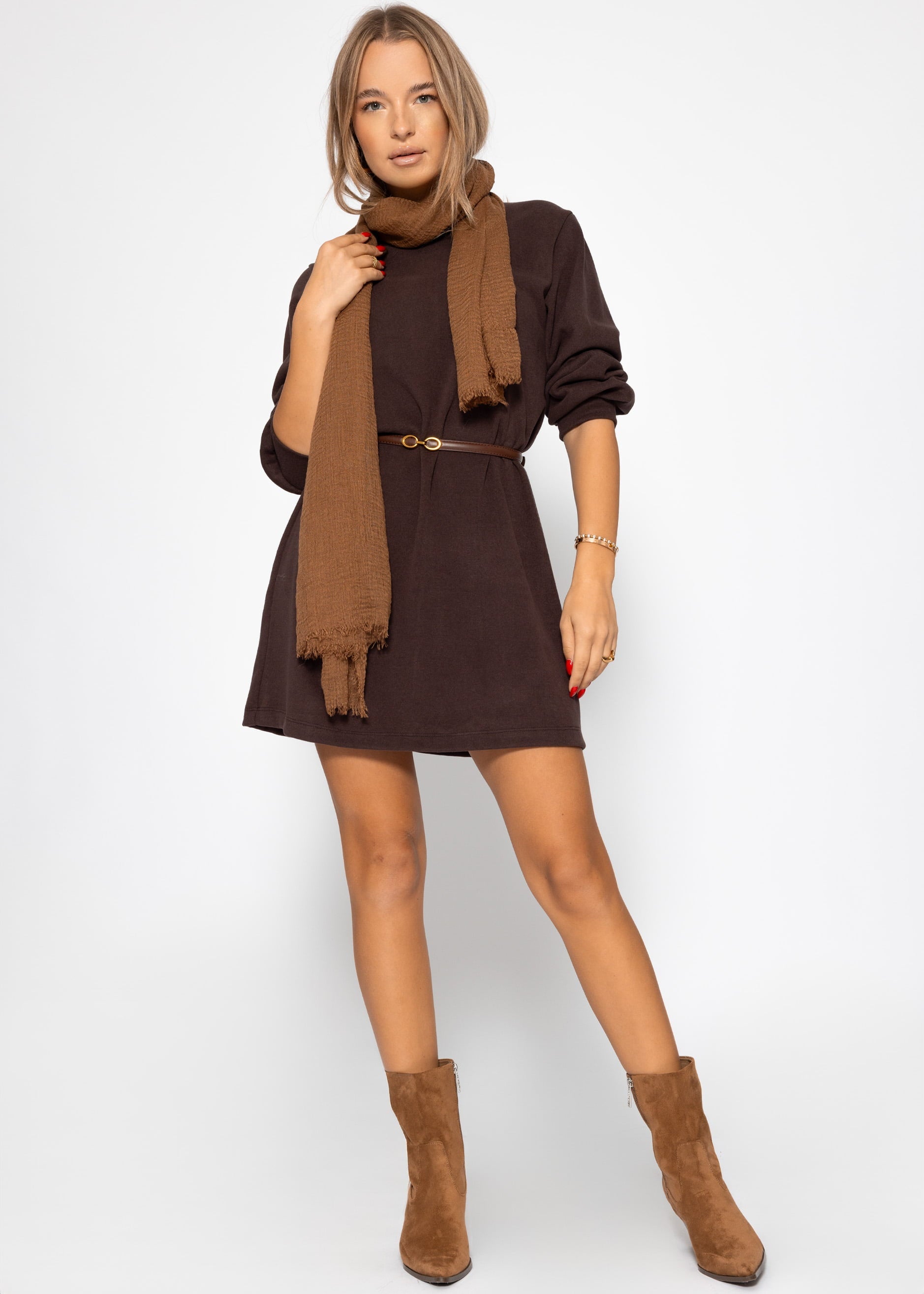 Sweatkleid mit Stehkragen - braun – Bekleidung > Kleider | FormaLuxe