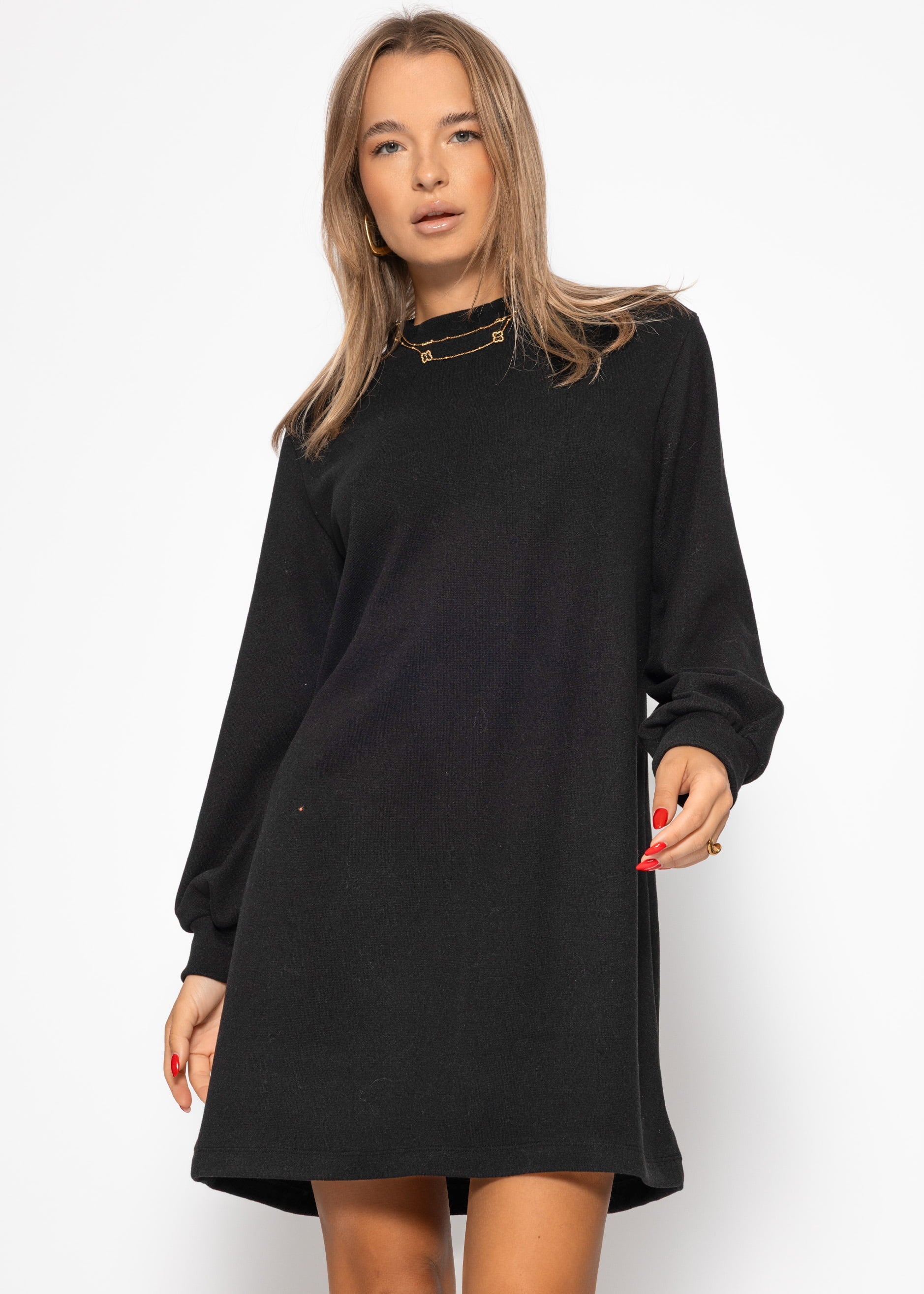 Sweatkleid mit Stehkragen - schwarz – Bekleidung > Kleider | FormaLuxe